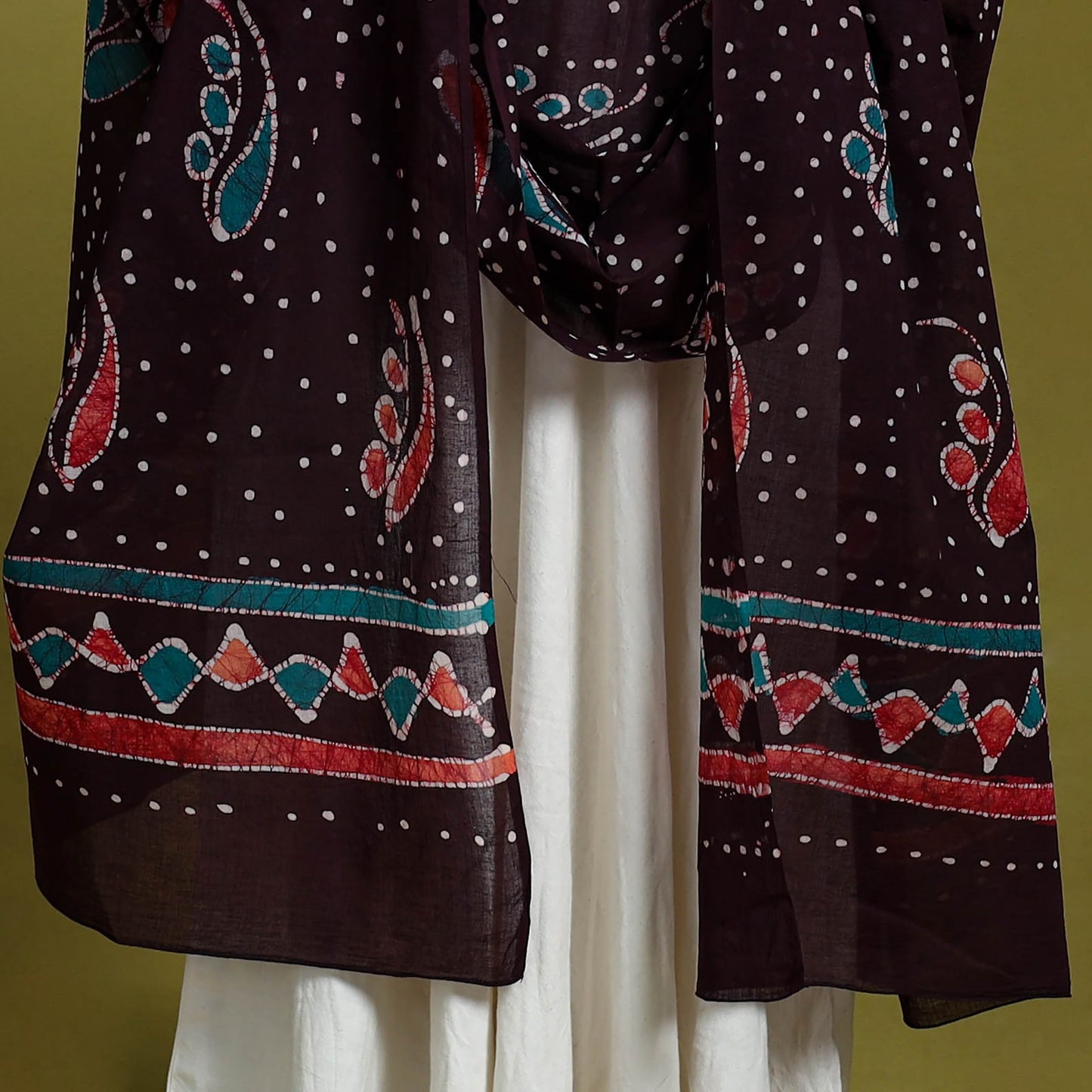 Brown Cotton Hand Batik Print Dupatta