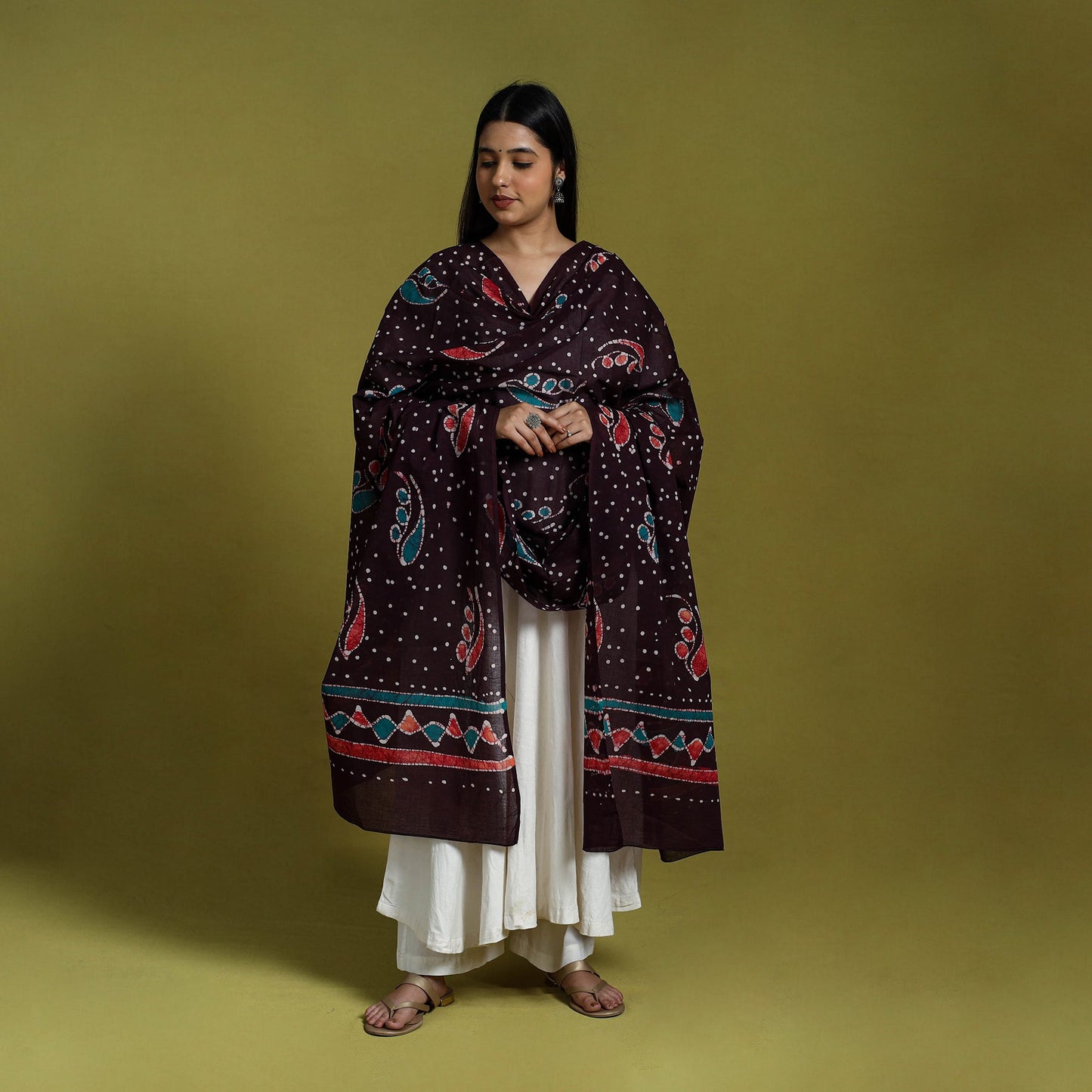 Brown Cotton Hand Batik Print Dupatta
