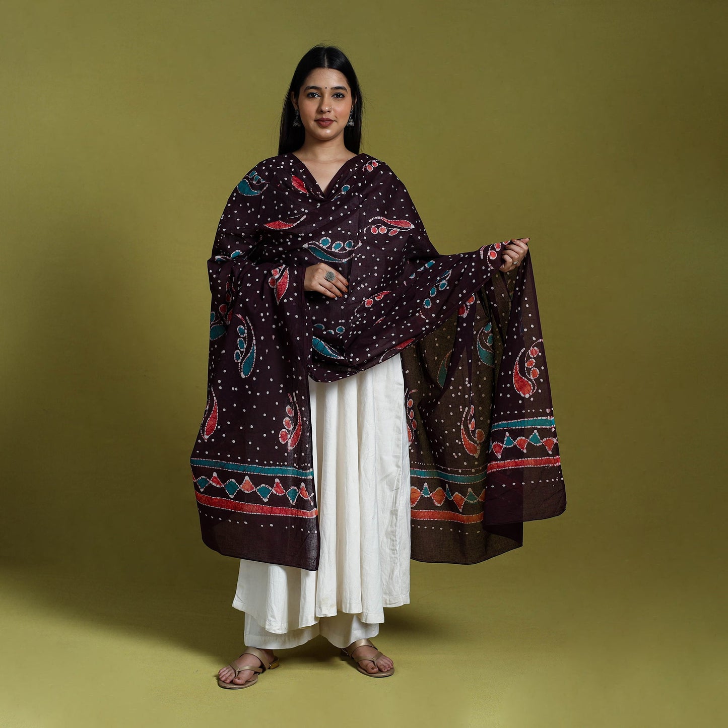 Brown Cotton Hand Batik Print Dupatta
