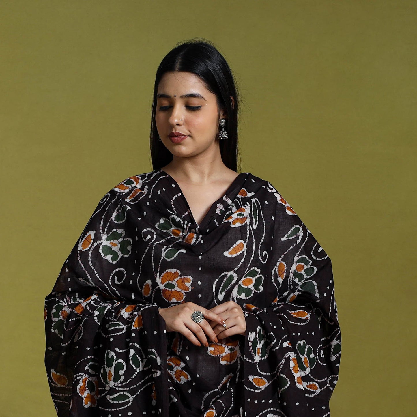Brown Cotton Hand Batik Print Dupatta