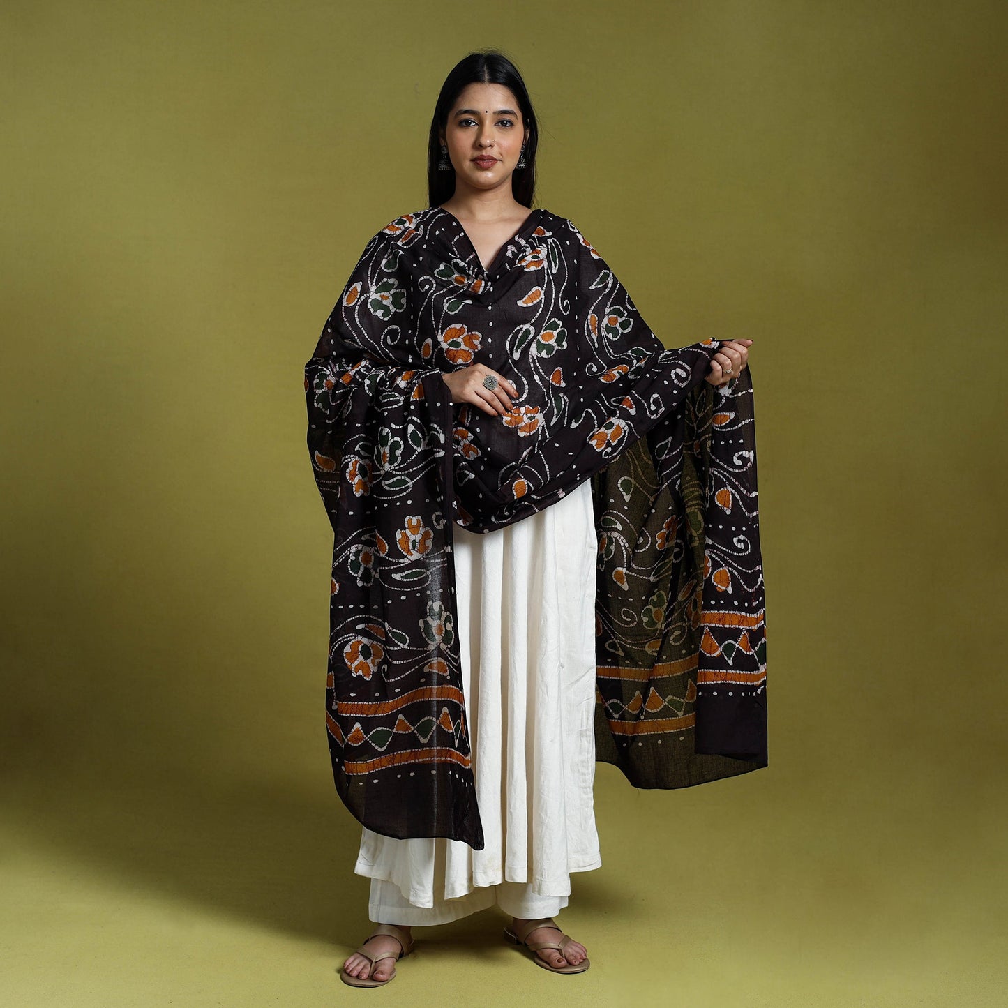 Brown Cotton Hand Batik Print Dupatta