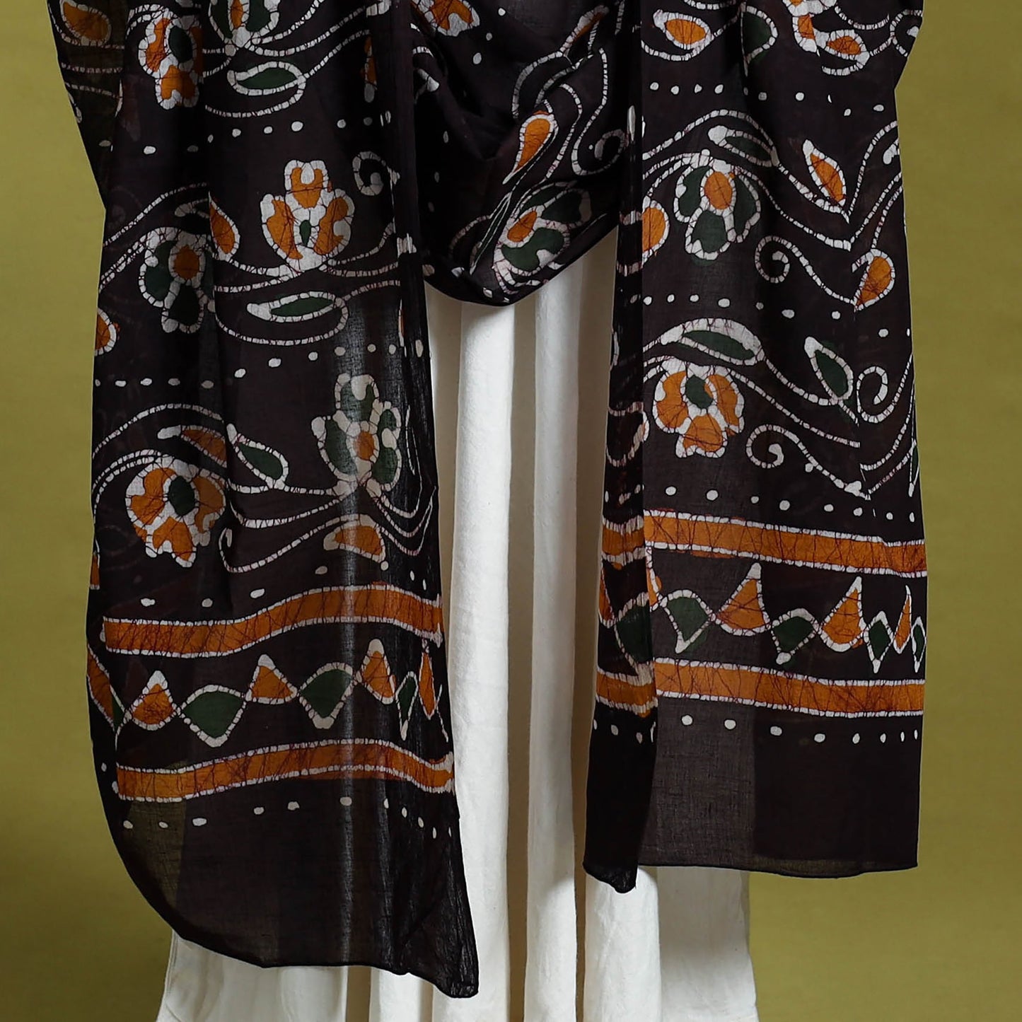 Brown Cotton Hand Batik Print Dupatta
