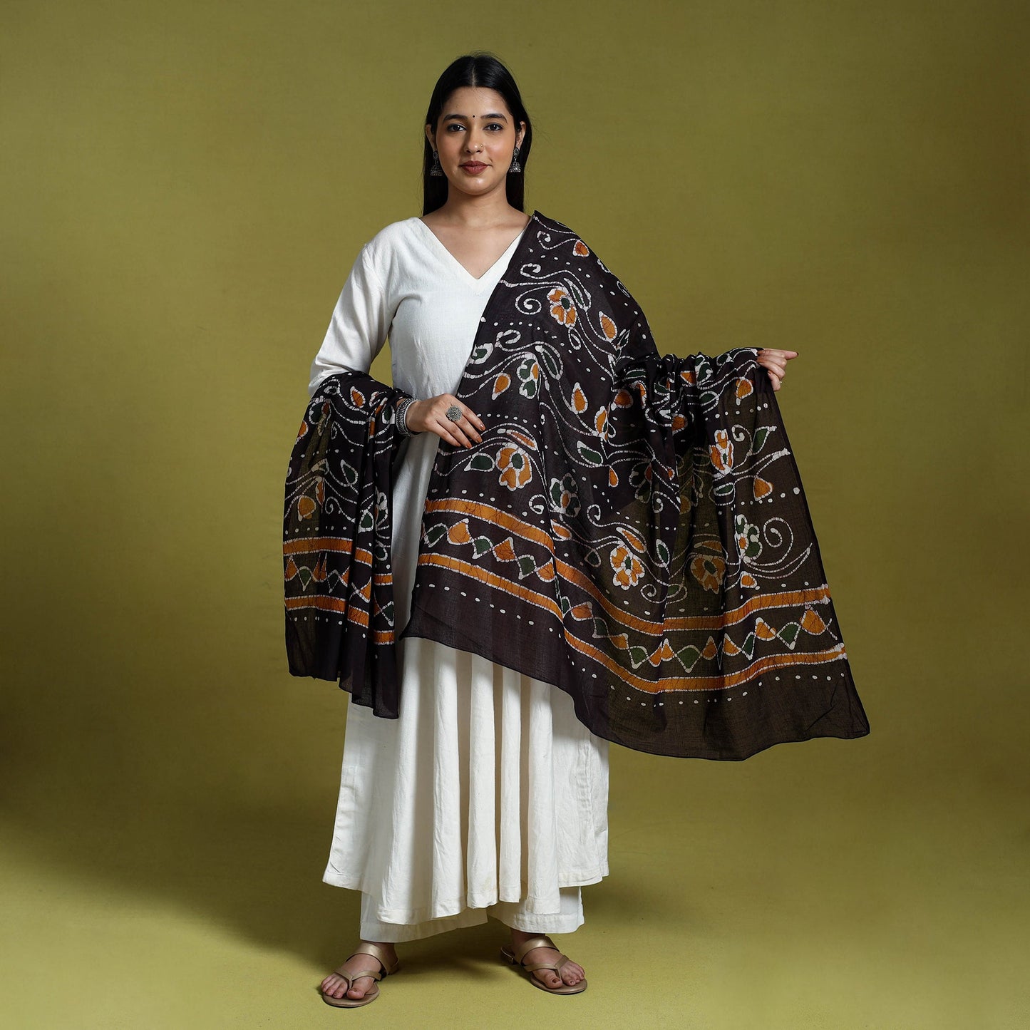 Brown Cotton Hand Batik Print Dupatta