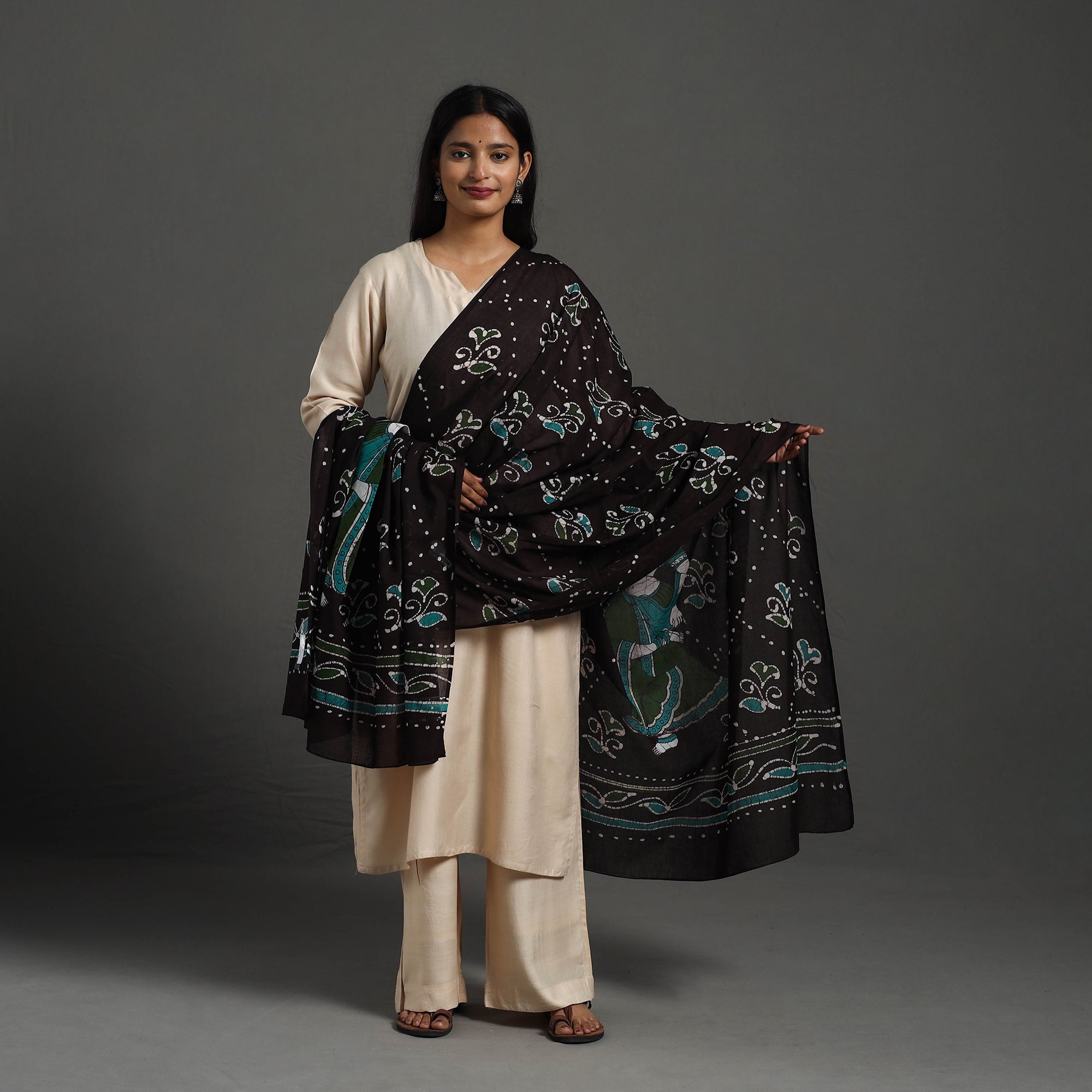 Brown - Cotton Hand Batik Print Dupatta 41 main image 0