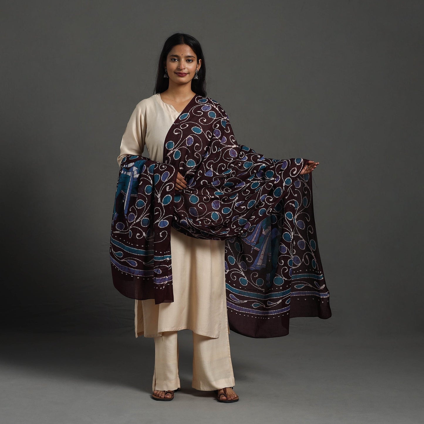Brown Cotton Hand Batik Print Dupatta