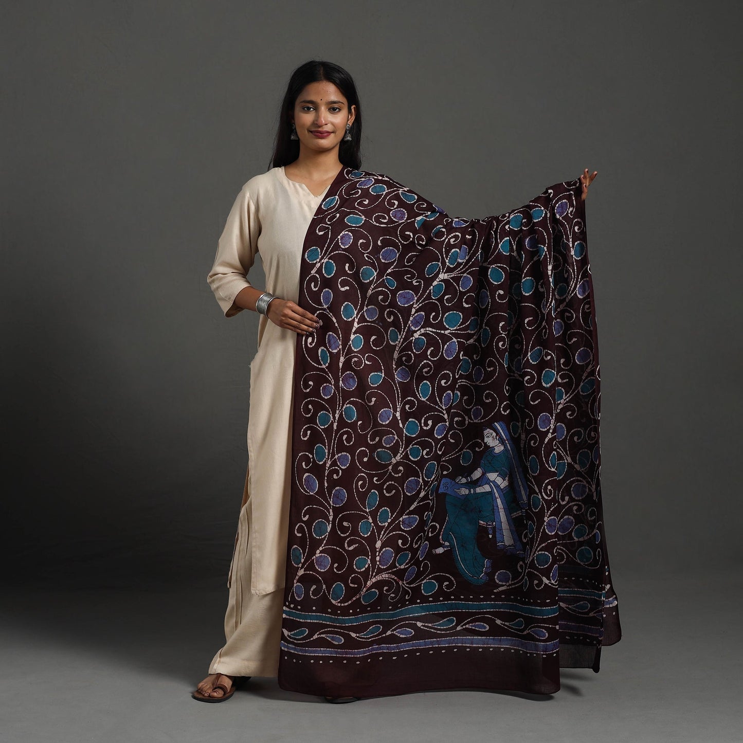 Brown Cotton Hand Batik Print Dupatta