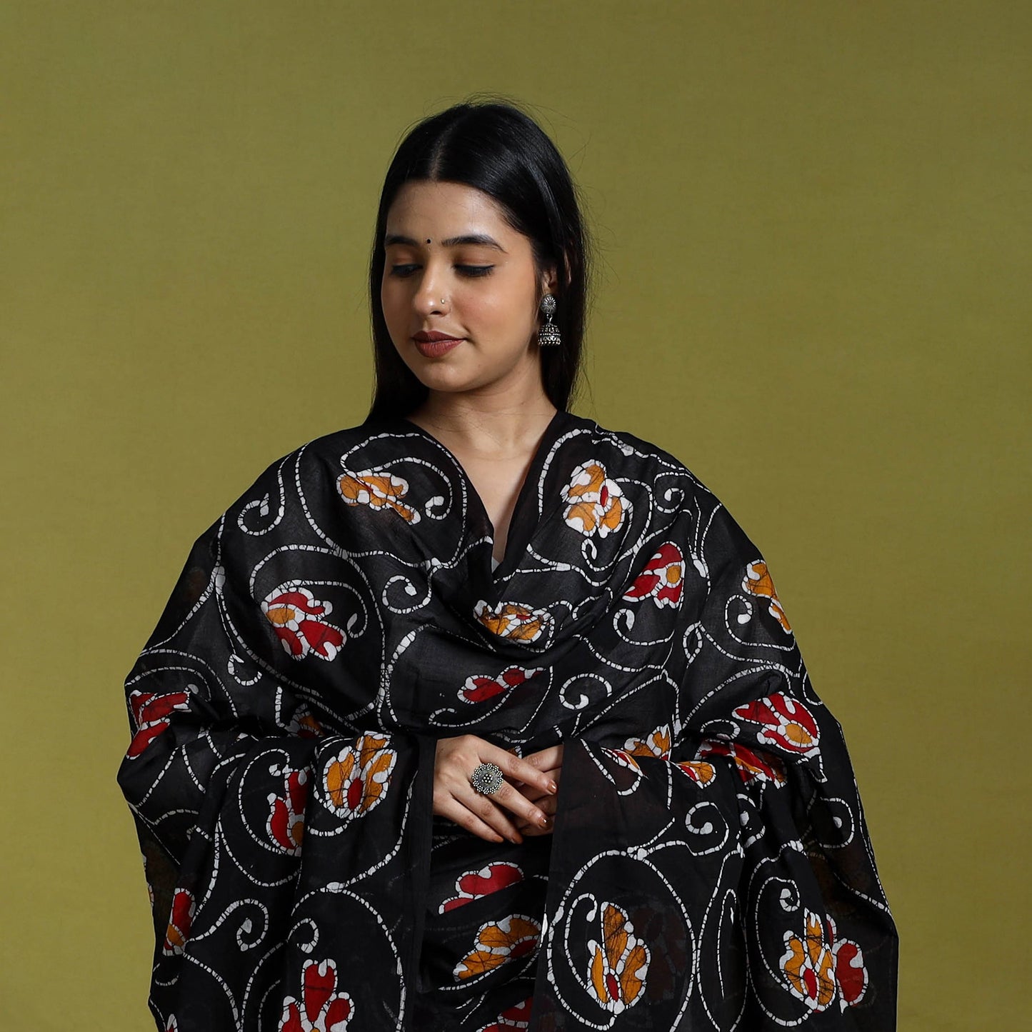 Brown Cotton Hand Batik Print Dupatta