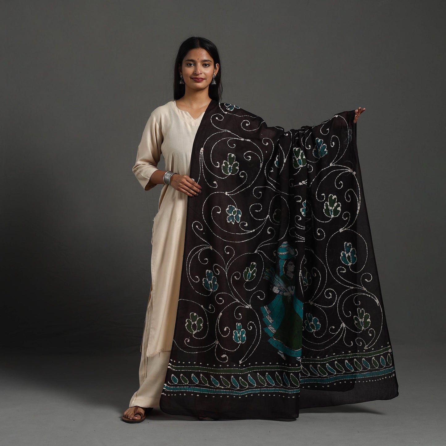 Buy Brown Hand Batik Printed Cotton Dupatta Online