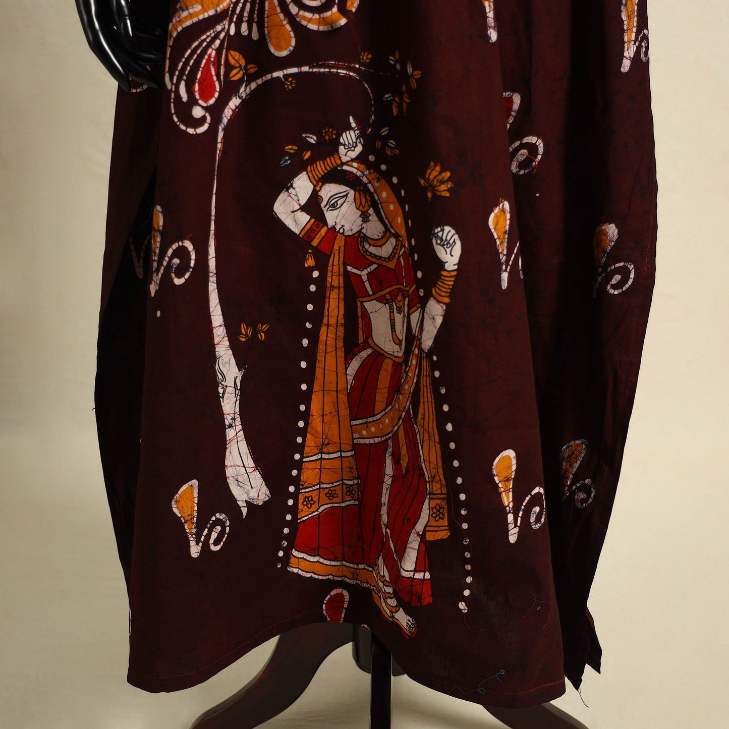 Brown - cotton hand batik kaftan with tie-up waist (long)