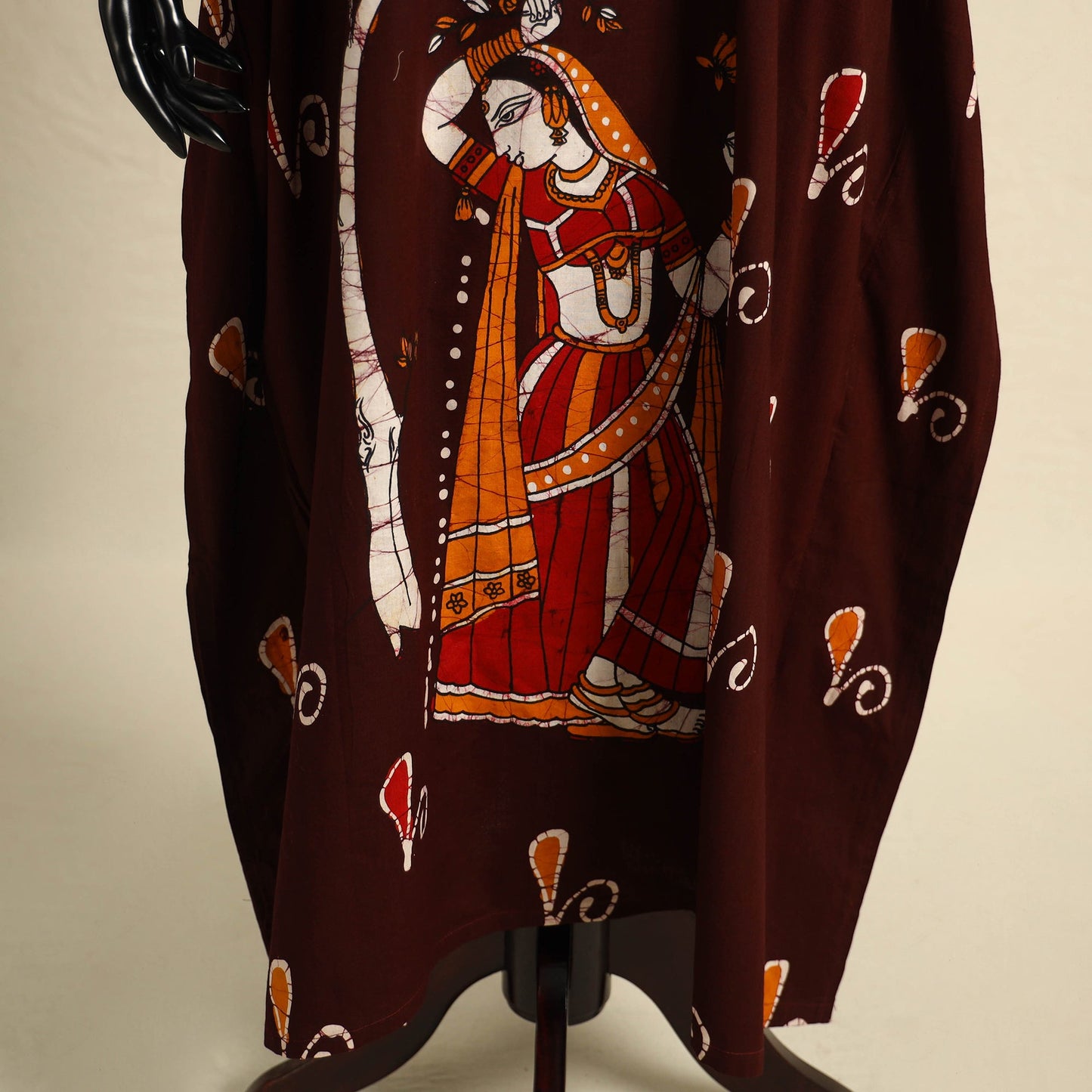 Brown - cotton hand batik kaftan with tie-up waist (long)