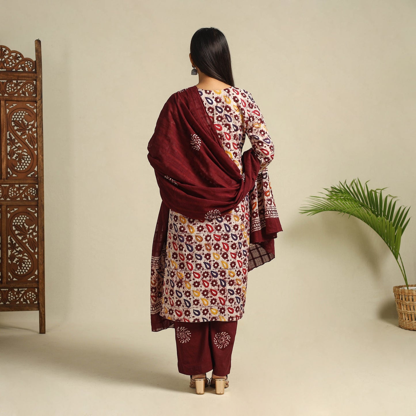 Brown Cotton Hand Batik Print Suit Set