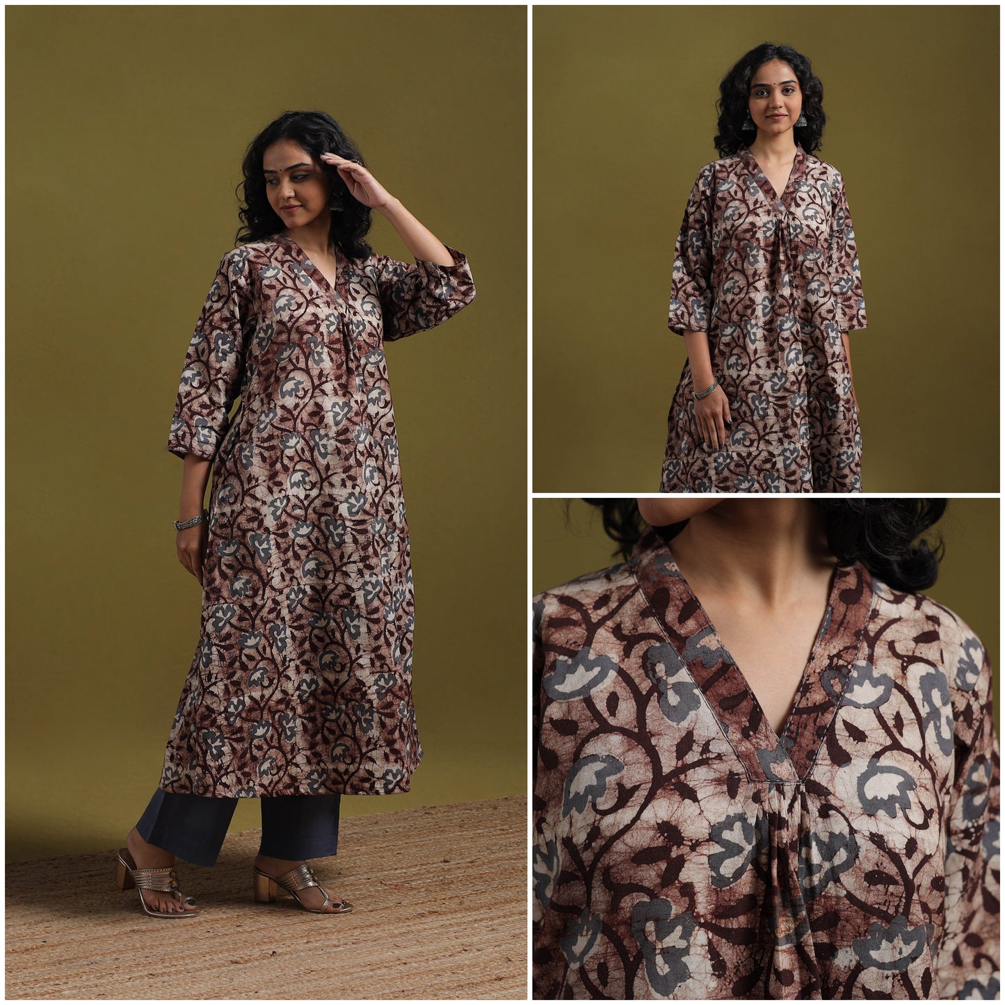 Cotton hand batik embroidered a-line kurta for women 10