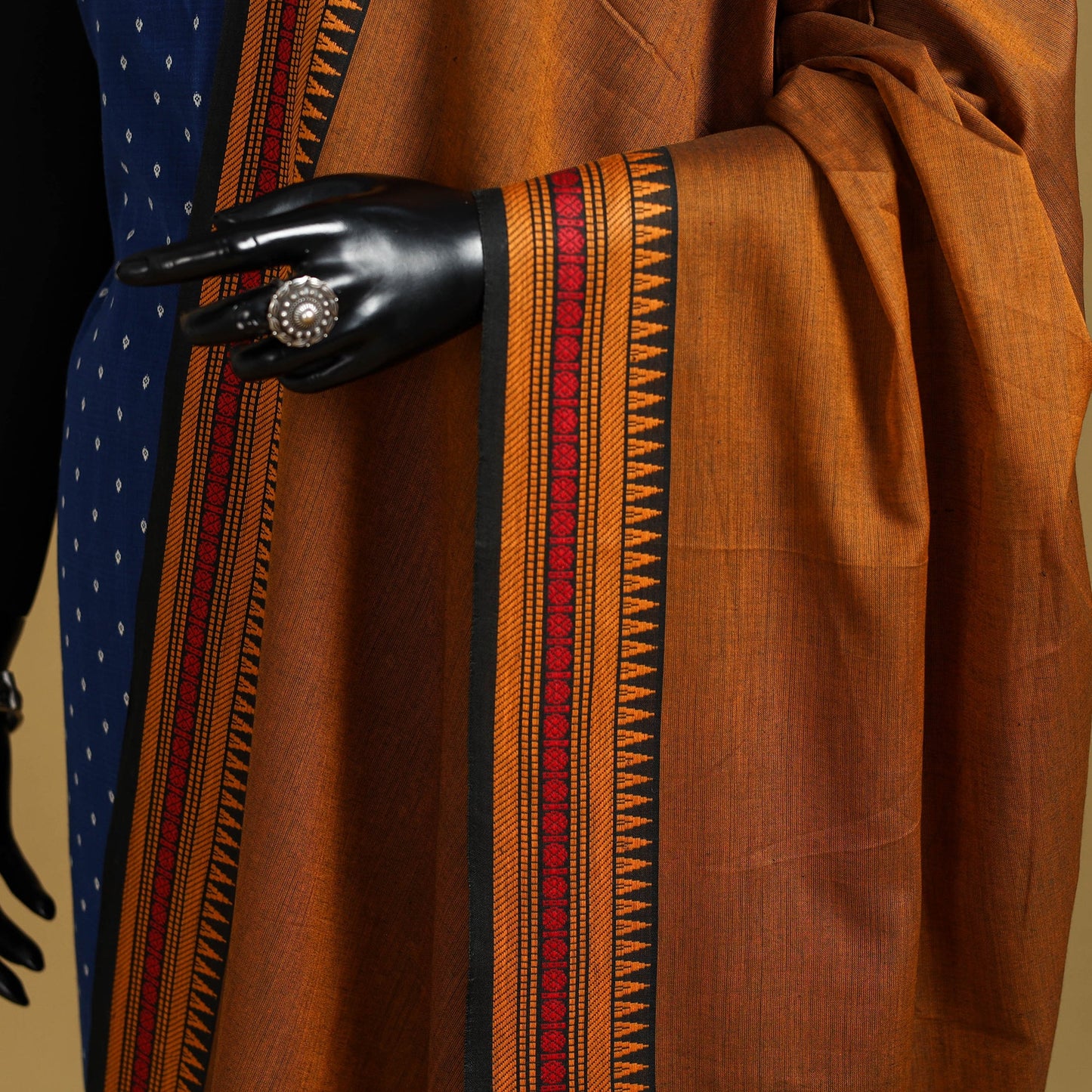 Brown - cotton jacquard dupatta with thread border 04