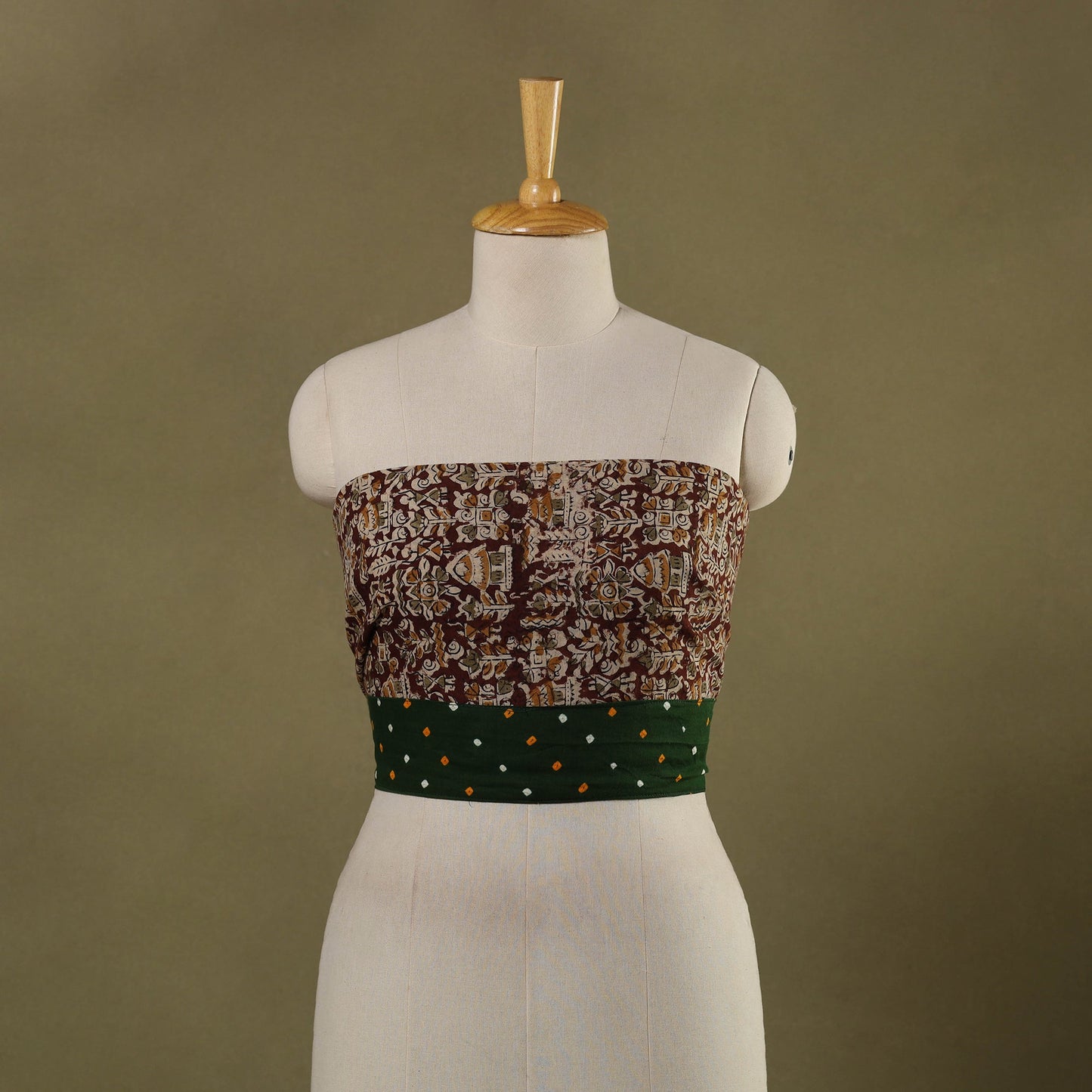 Brown Block Print Cotton Kalamkari Blouse Piece