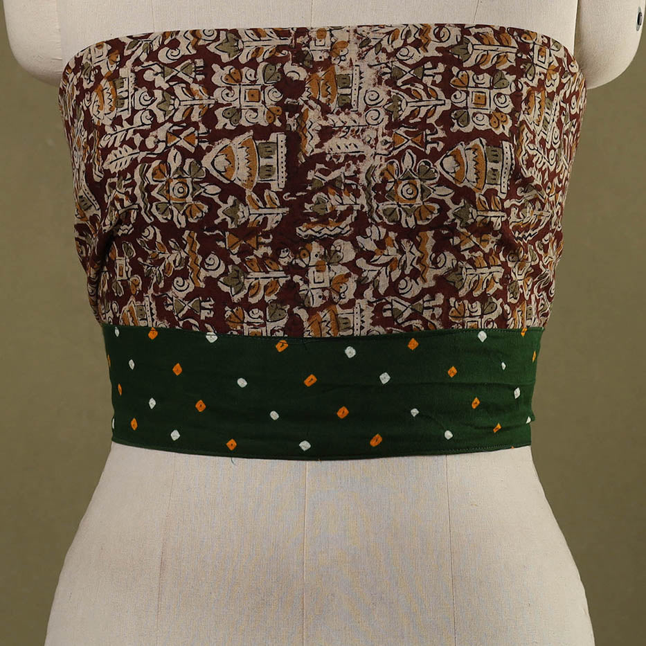 Brown Block Print Cotton Kalamkari Blouse Piece