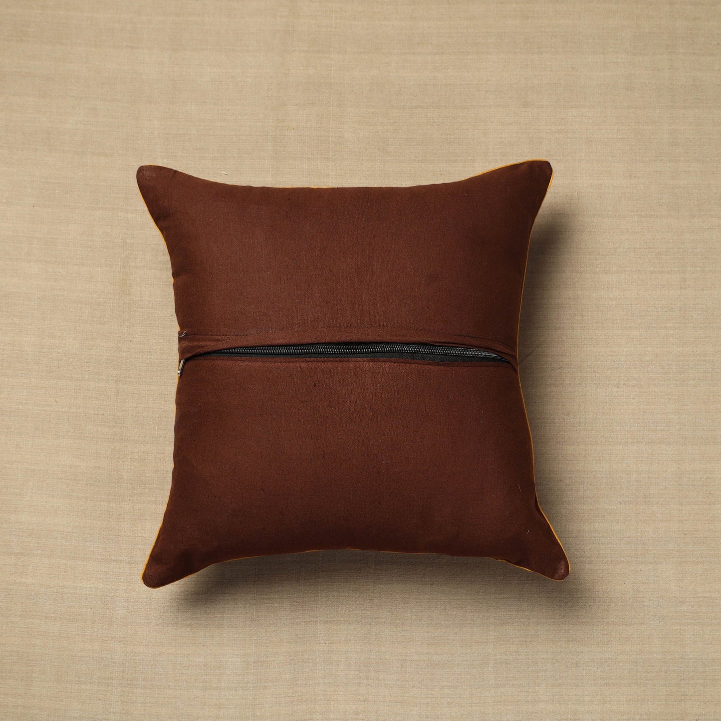 Brown Block Print Cotton Kalamkari Cushion Cover