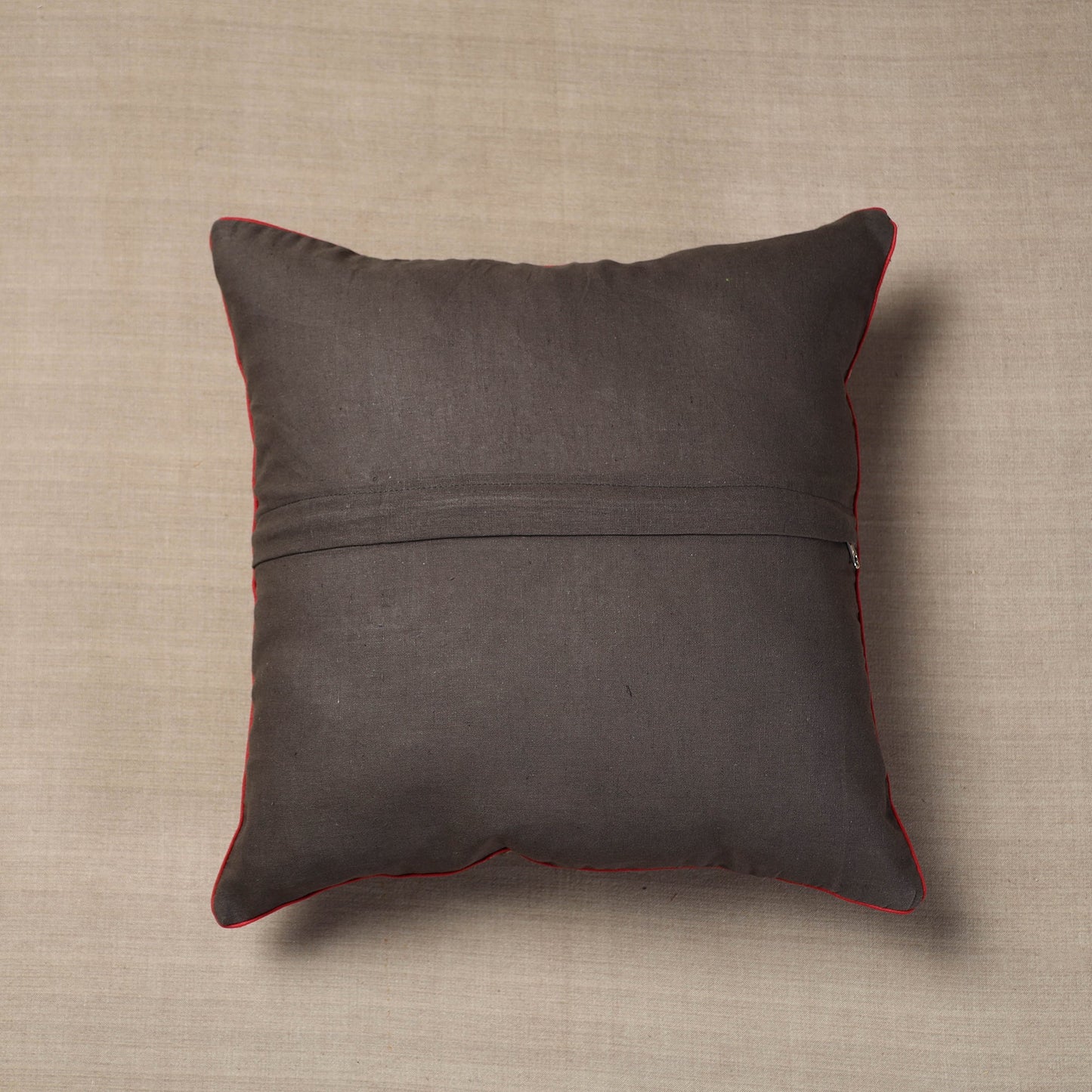 Brown - Block Print Cotton Kalamkari Cushion Cover (16 x 16 in)
