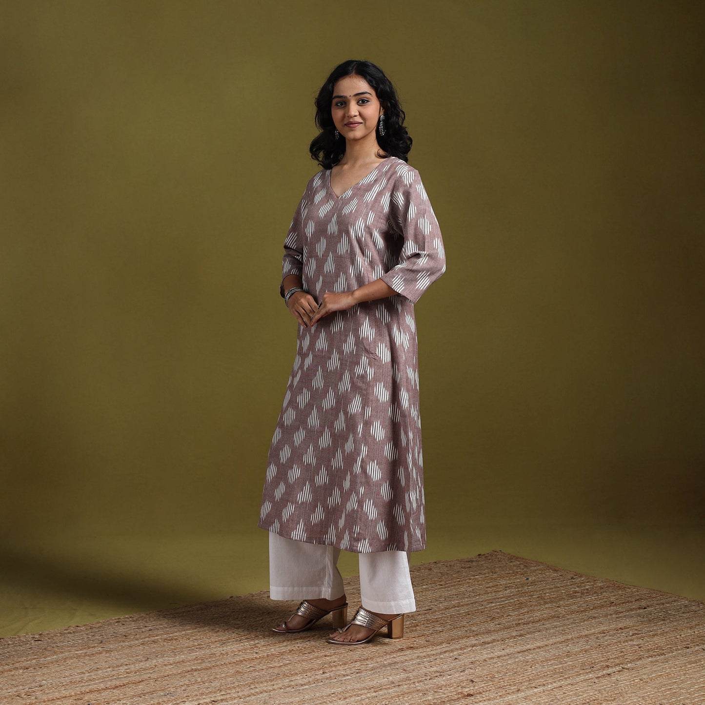 Cotton a-line pochampally ikat kurta for women 23
