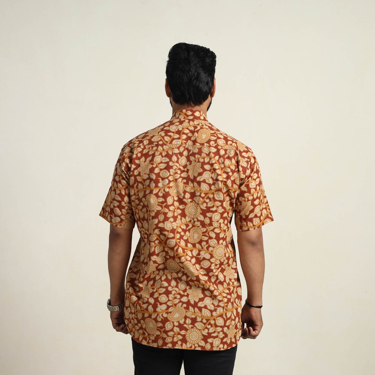 Brown Cotton Men Kalamkari Print Shirt