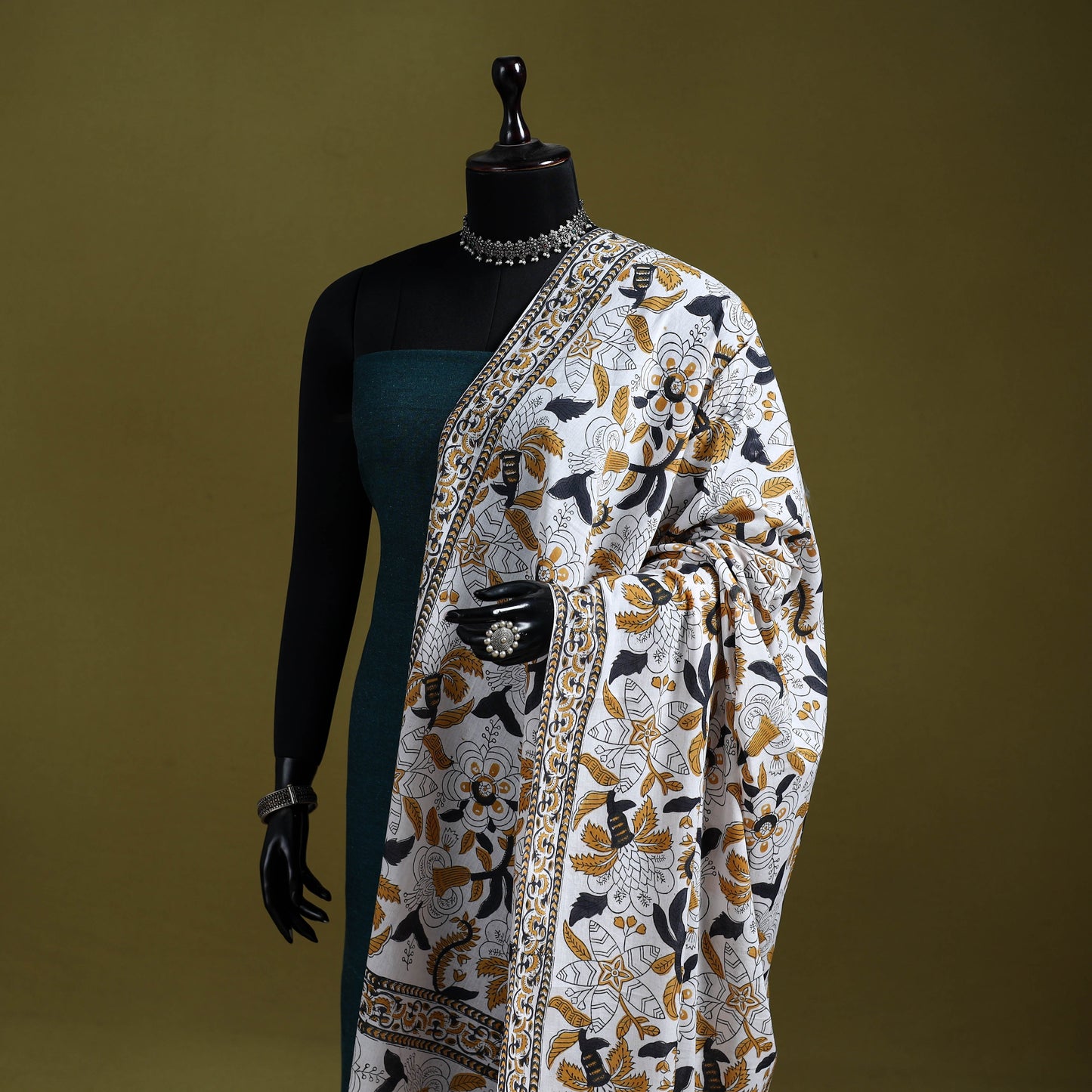 Cotton sanganeri floral dupatta 46 - handcrafted