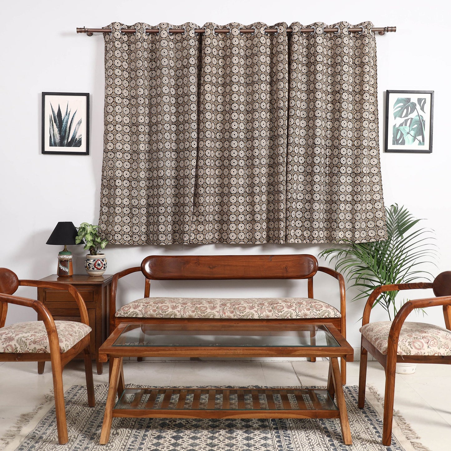 Buy Cotton Window Brown Bagru Hand Block print Curtain