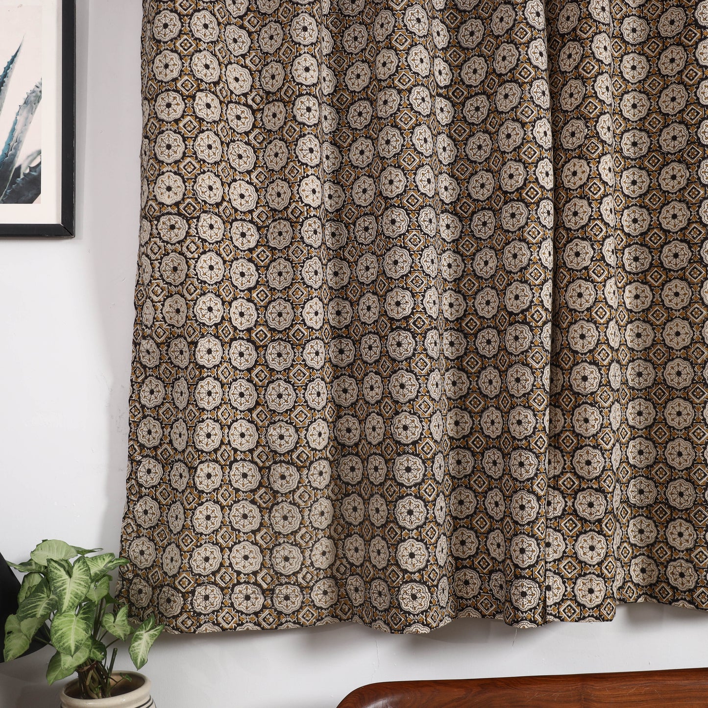 Buy Cotton Window Brown Bagru Hand Block print Curtain