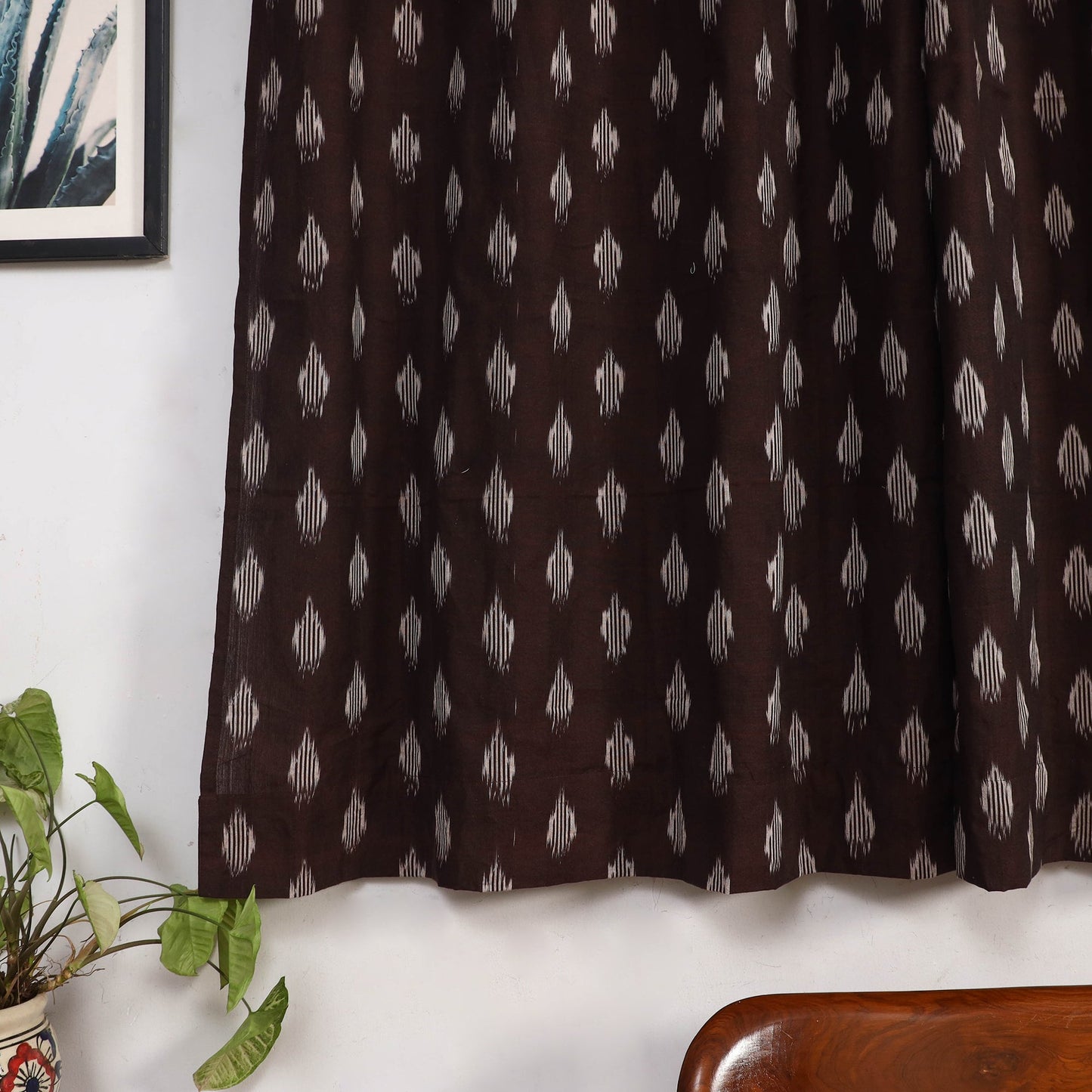 Brown - cotton window pochampally ikat curtain (5 x 3 feet)