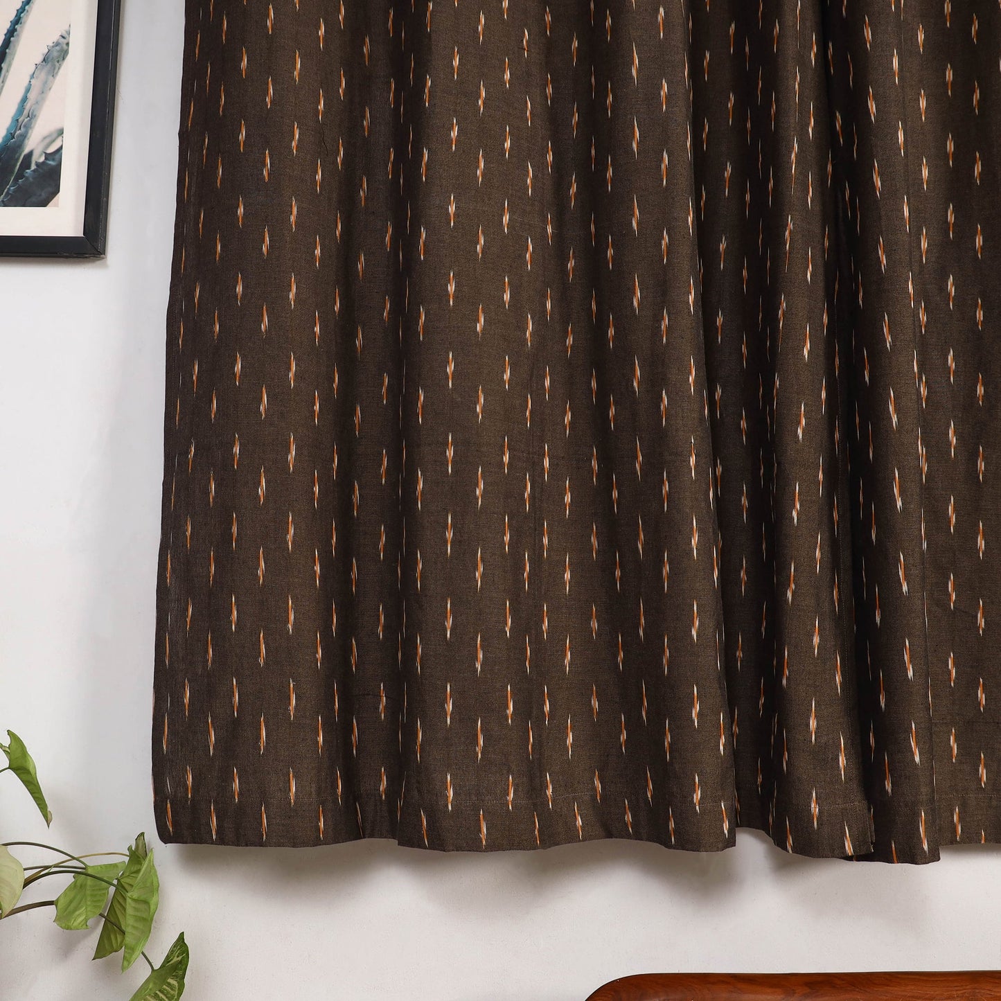 Brown - cotton window pochampally ikat curtain (5 x 3 feet)