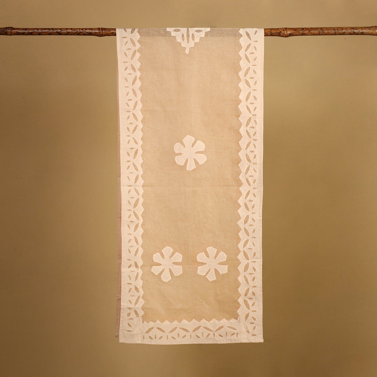 Cut Work Cotton Brown Barmer Applique Stole