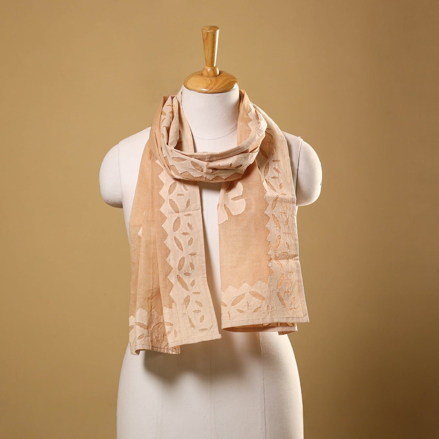 Cut Work Cotton Brown Barmer Applique Stole