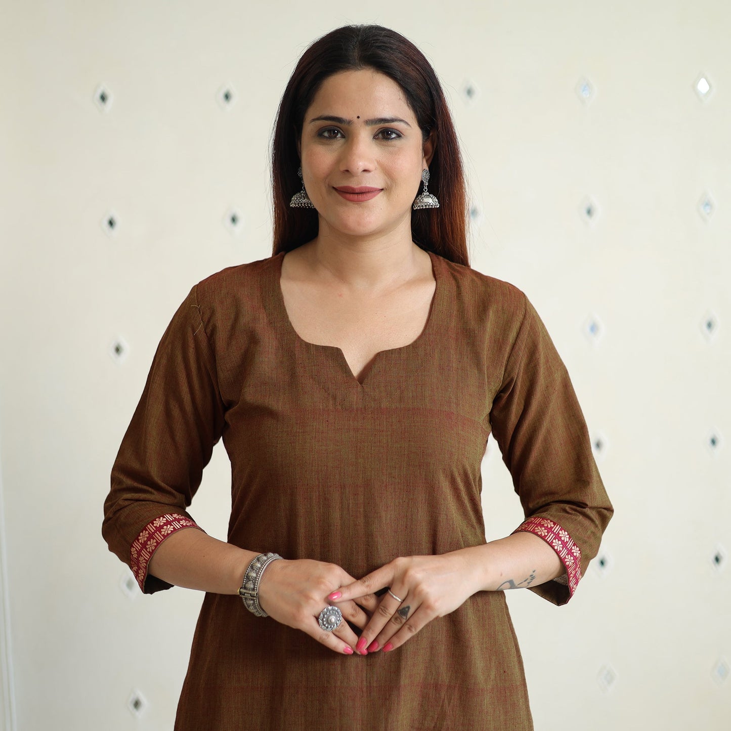 Brown - Dharwad Cotton Long A-Line Kurta for Women