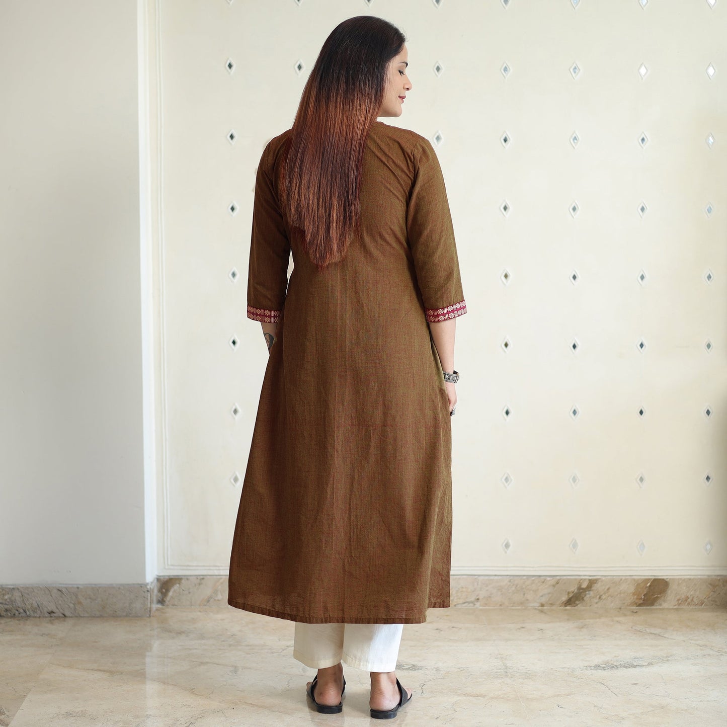Brown - Dharwad Cotton Long A-Line Kurta for Women