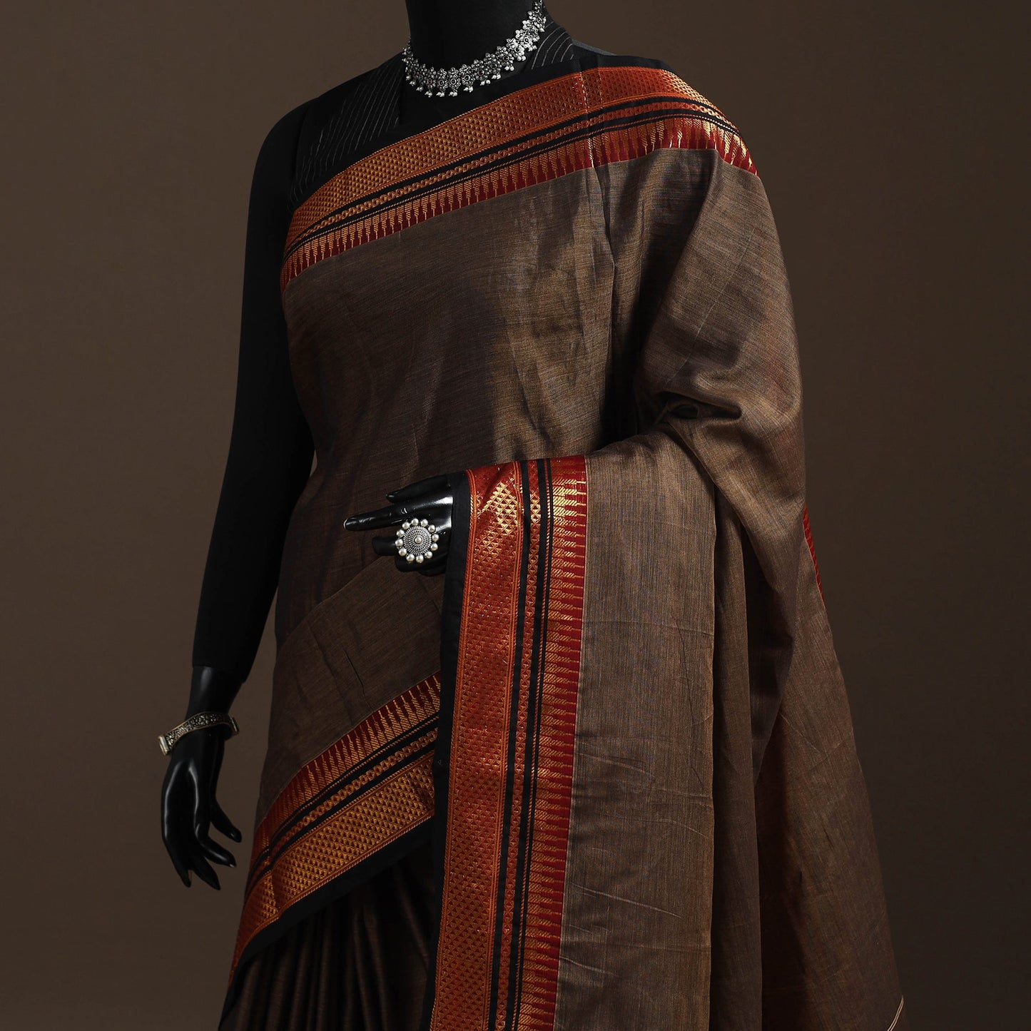 Dharwad cotton saree with border 27 - handcrafted