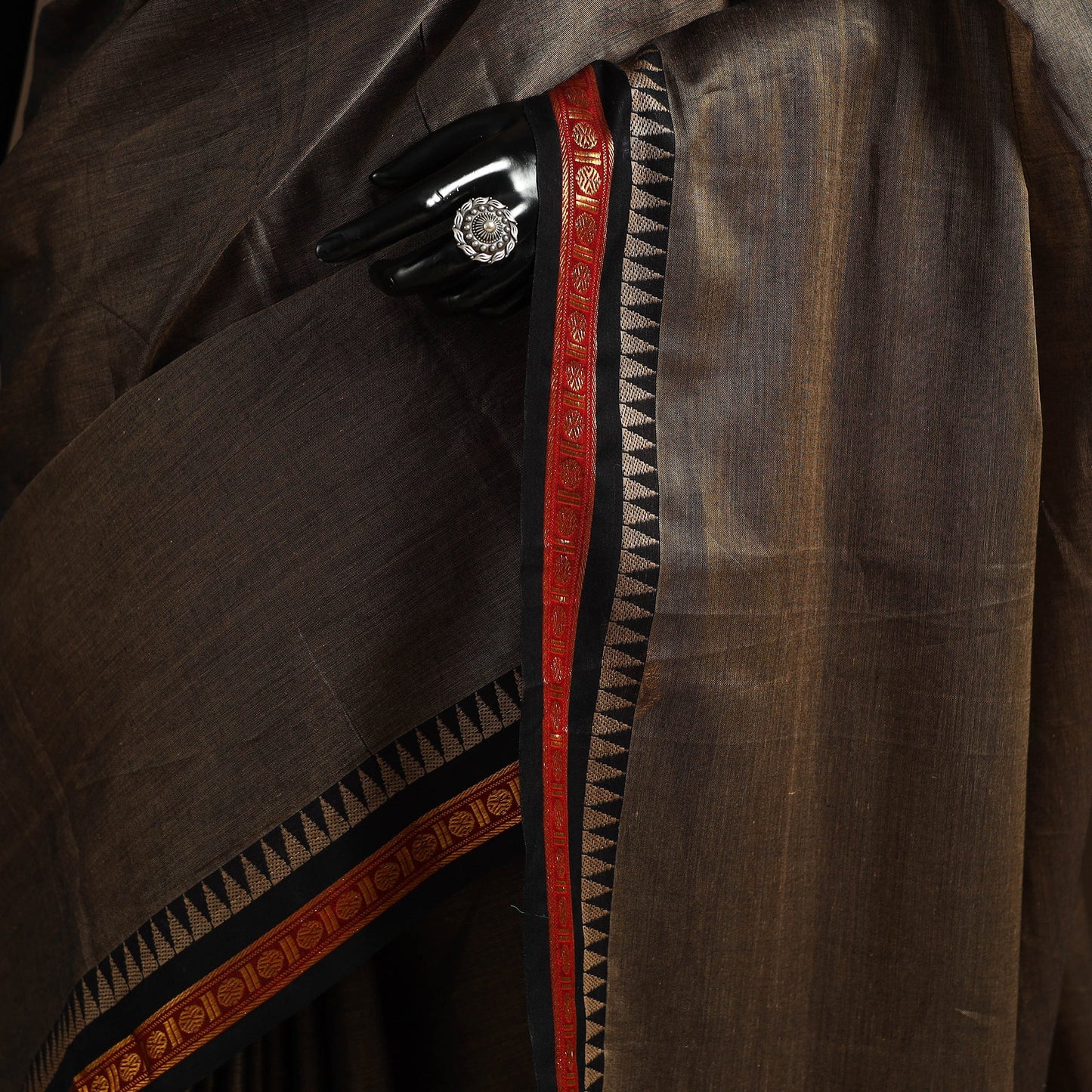 Brown Dharwad Cotton Saree with Zari Border