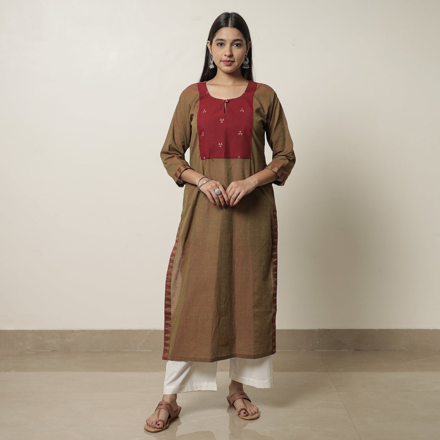 Dharwad Cotton Kurta with Jacquard Patchwork 19 Online at iTokri.com