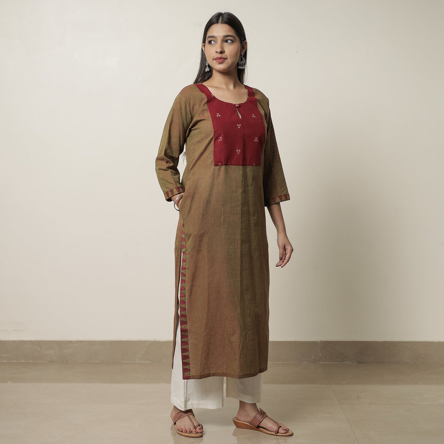 Dharwad Cotton Kurta with Jacquard Patchwork 19 Online at iTokri.com