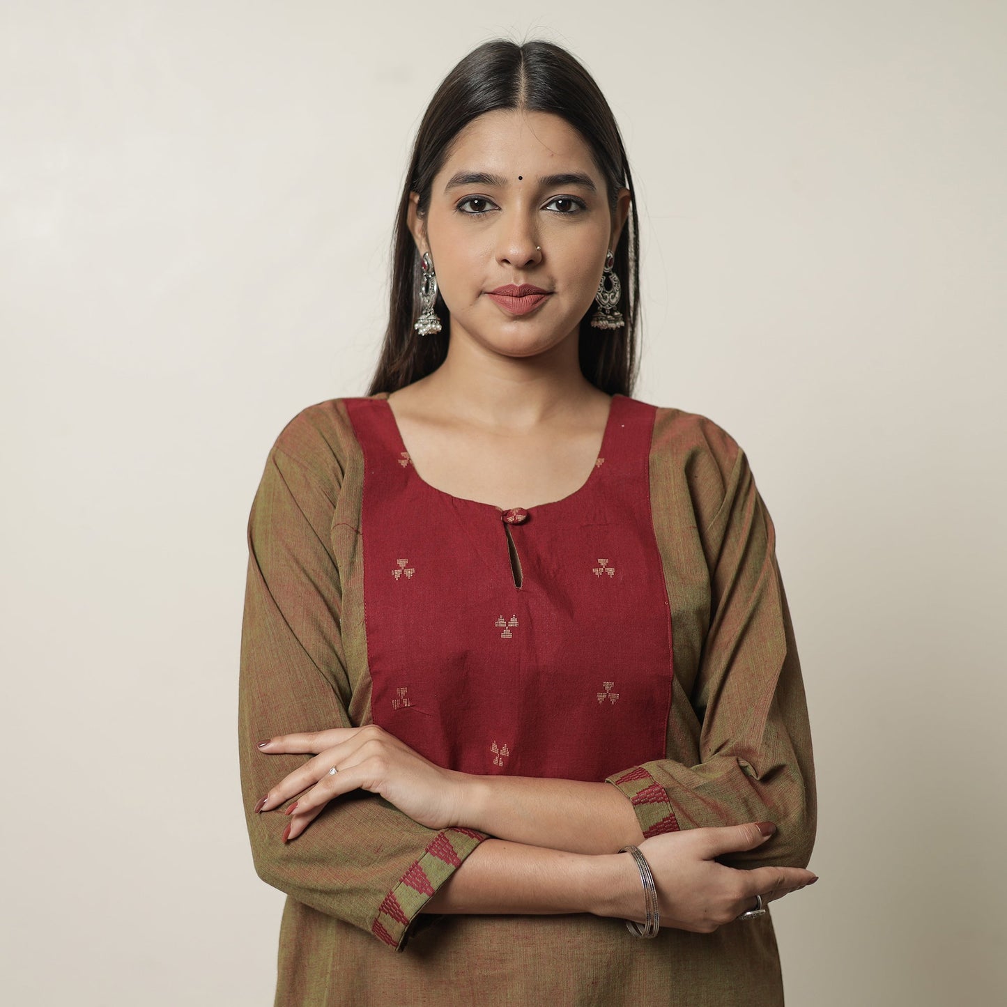 Dharwad Cotton Kurta with Jacquard Patchwork 19 Online at iTokri.com