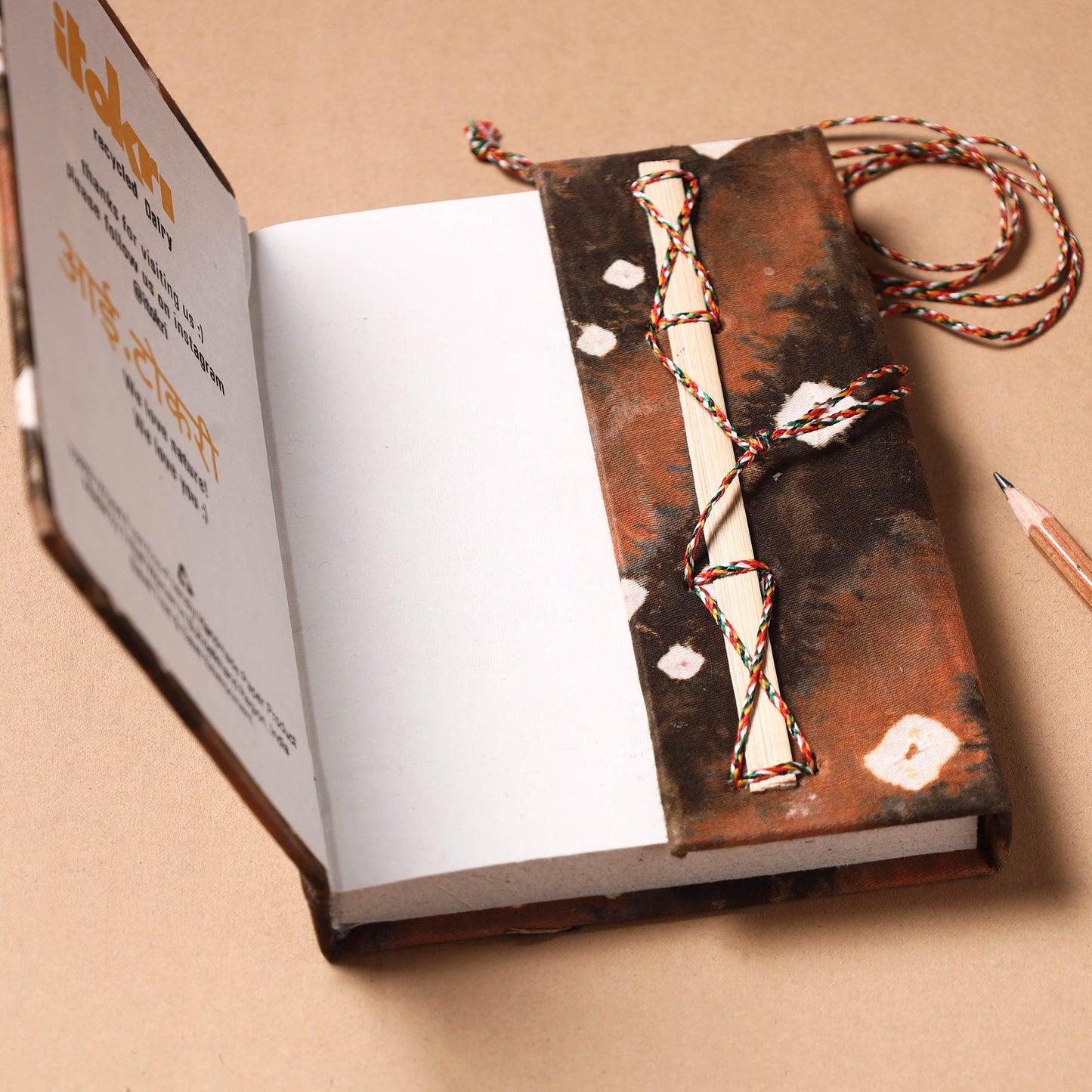 Brown Fabric Cover Handmade Paper Notebook with Thread Lock