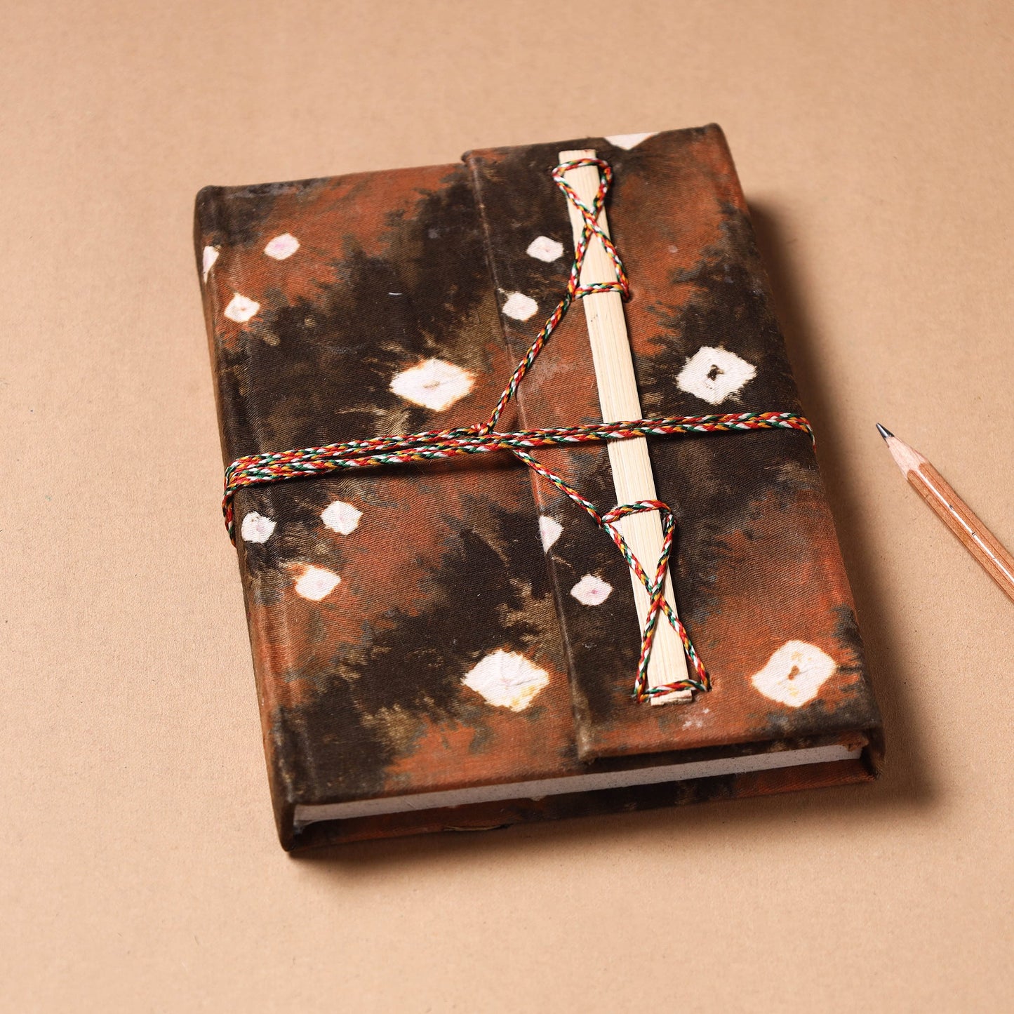 Brown Fabric Cover Handmade Paper Notebook with Thread Lock