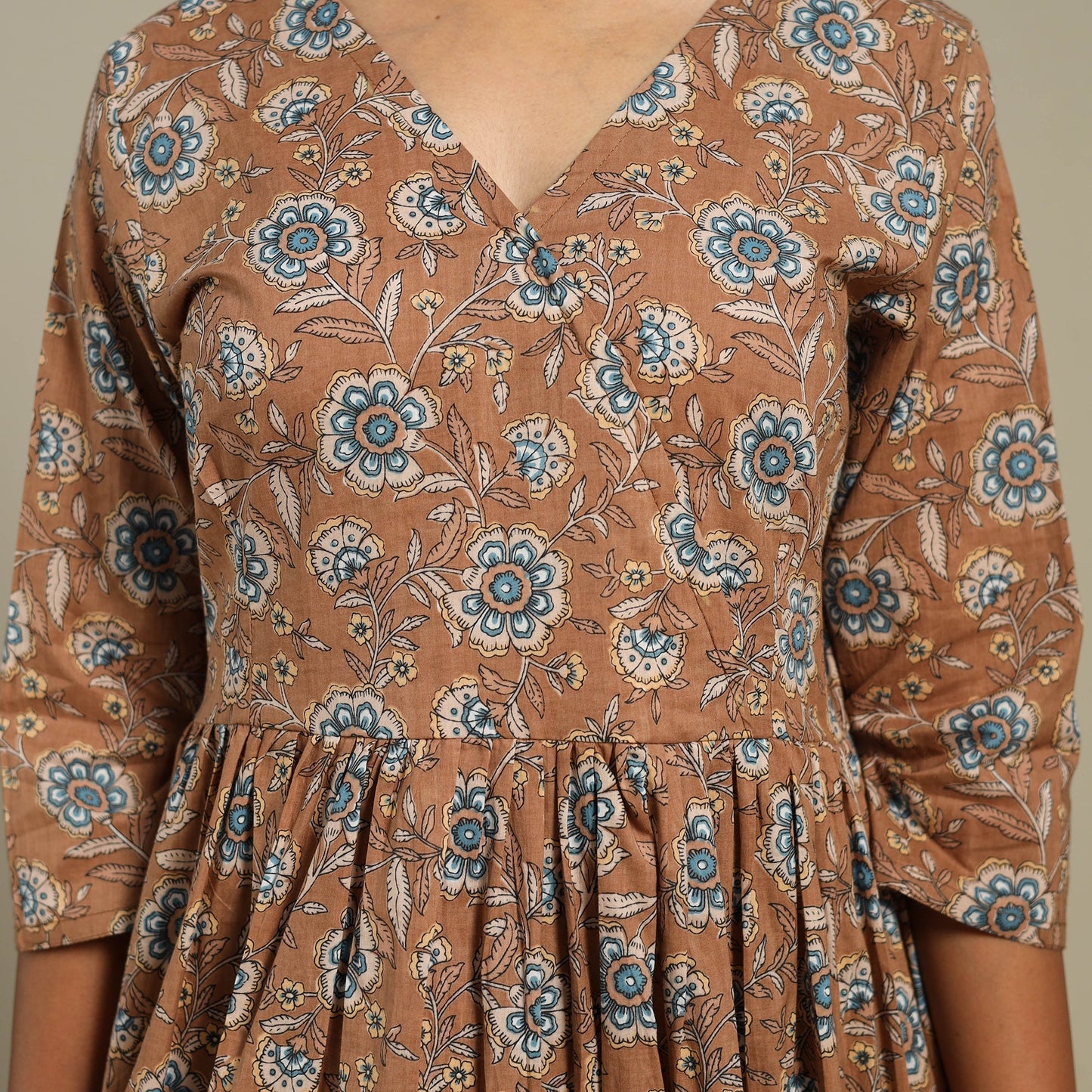 Brown Flared Cotton Jaipur Print Kurta Set (Set of 2)
