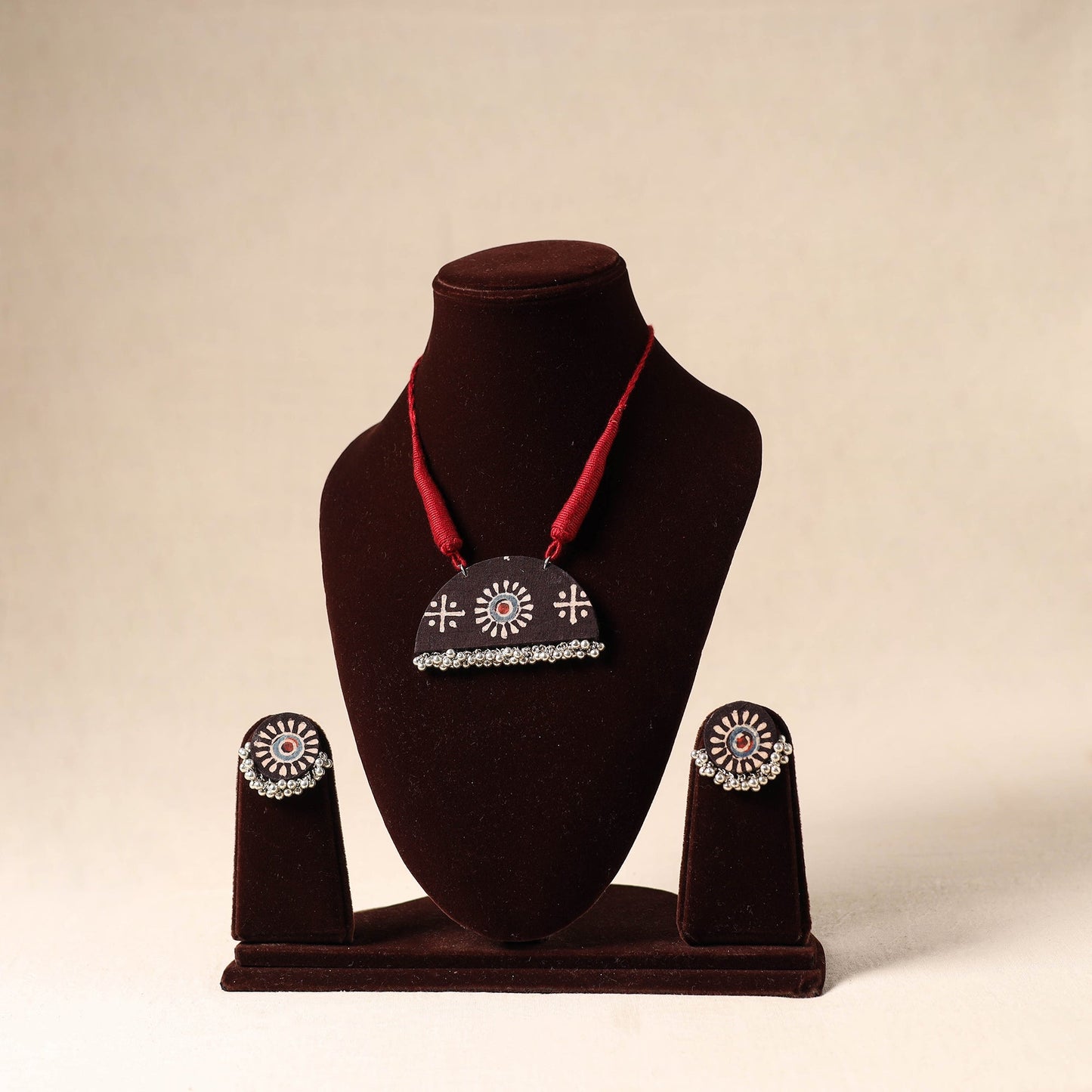 Brown - german silver fabart necklace set 54 - handcrafted