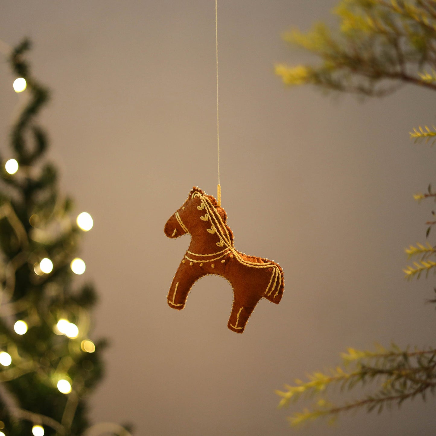 Brown - gingerbread horse - hand embroidered felt christmas