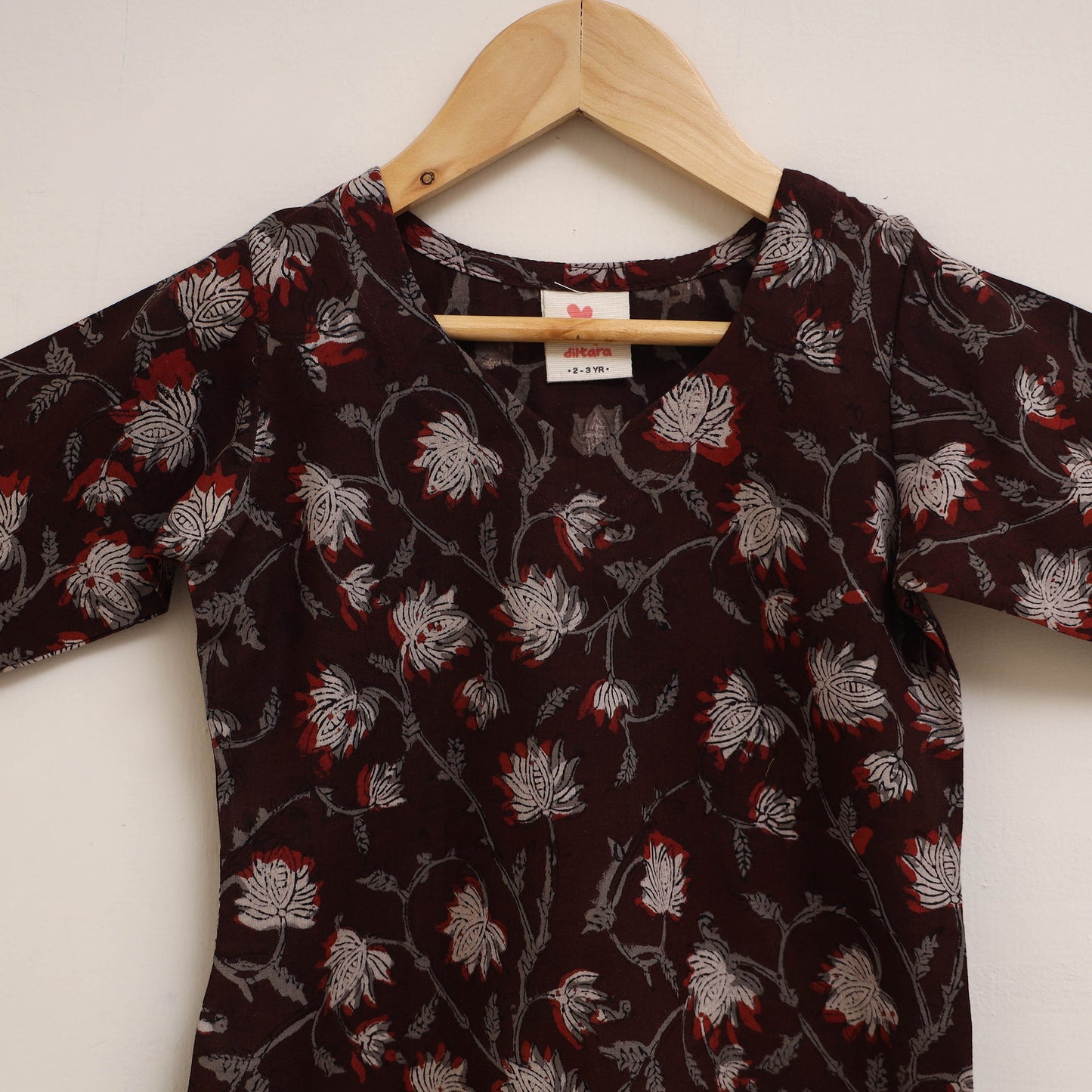 Brown - girls bagru pure cotton kurta set (2-6 years) 13