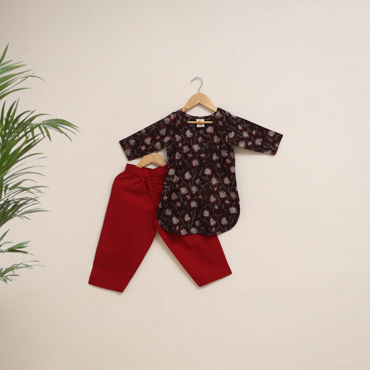 Brown - girls bagru pure cotton kurta set (2-6 years) 13