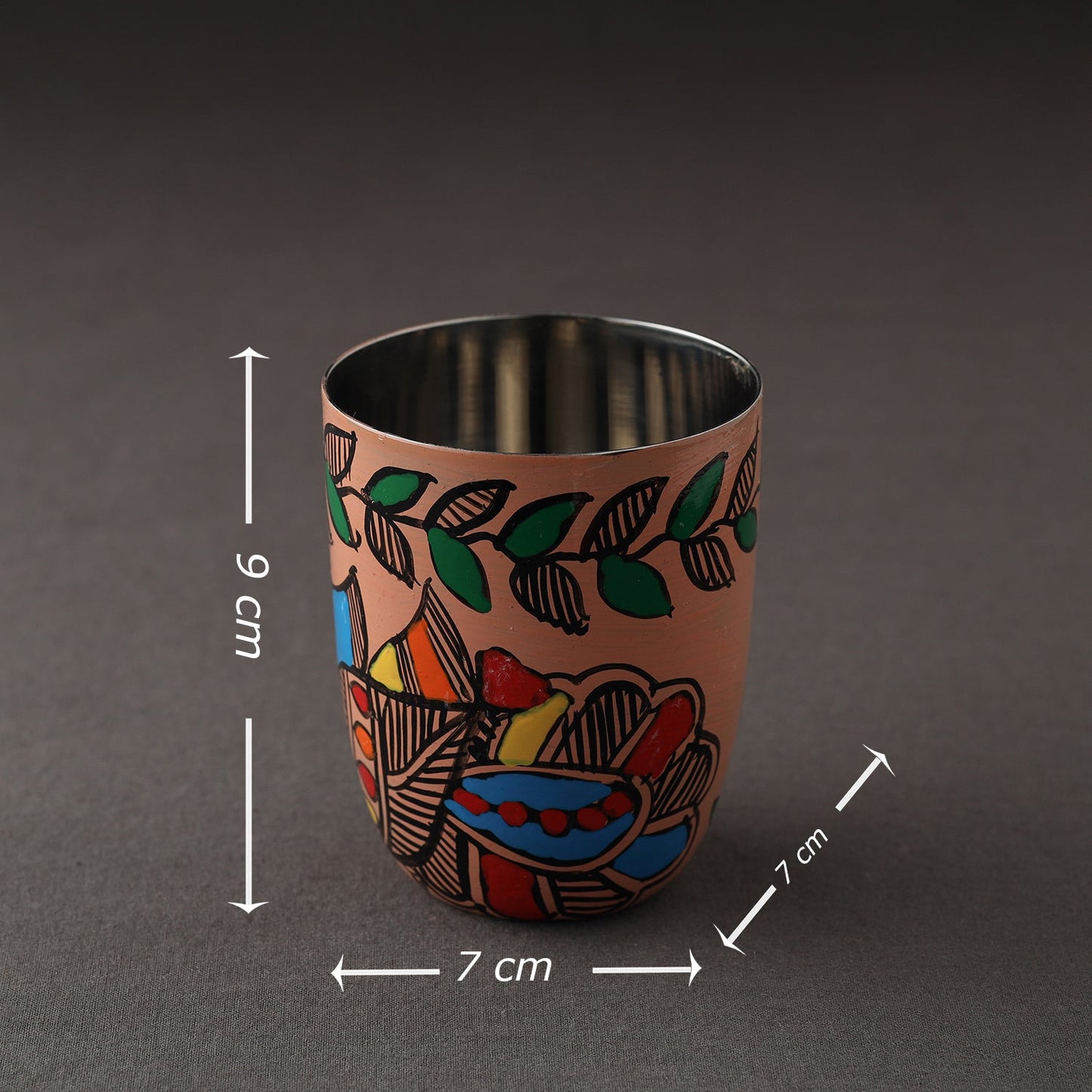 Godna Madhubani Brown Handpainted Stainless Steel Glass