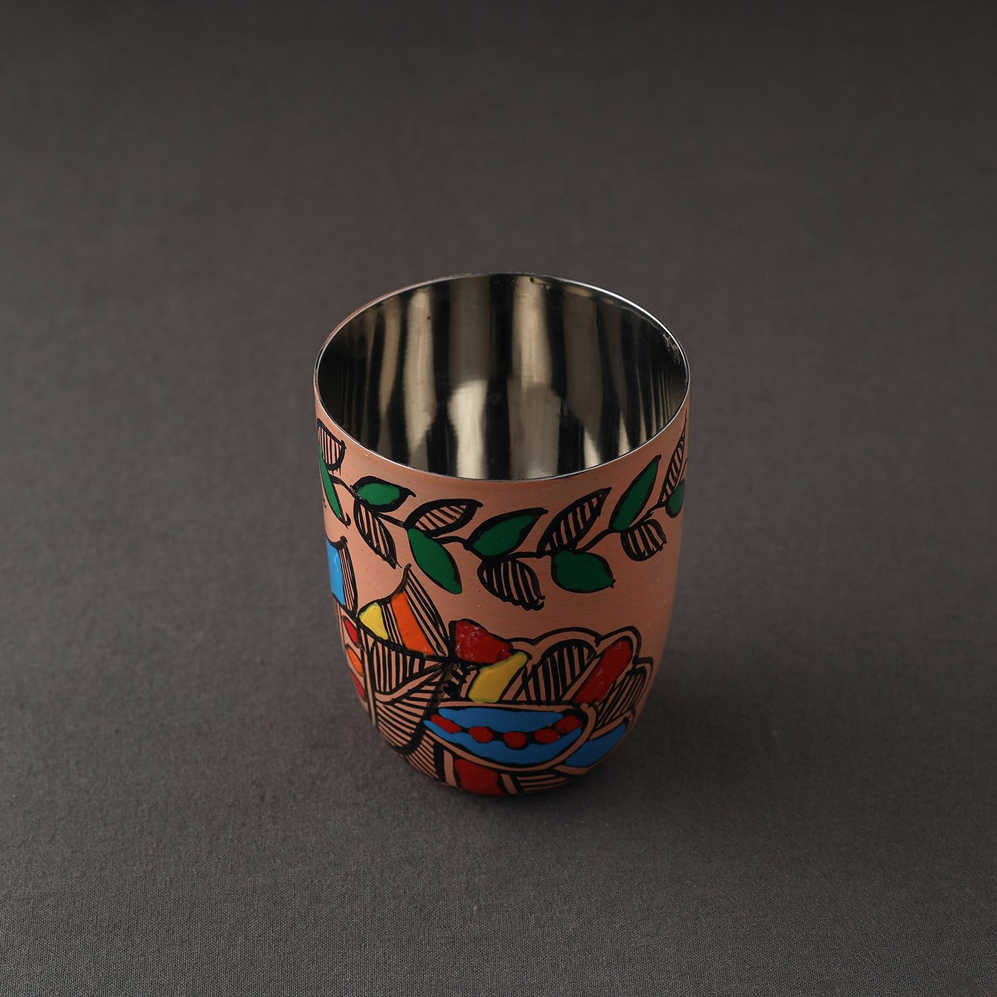 Godna Madhubani Brown Handpainted Stainless Steel Glass