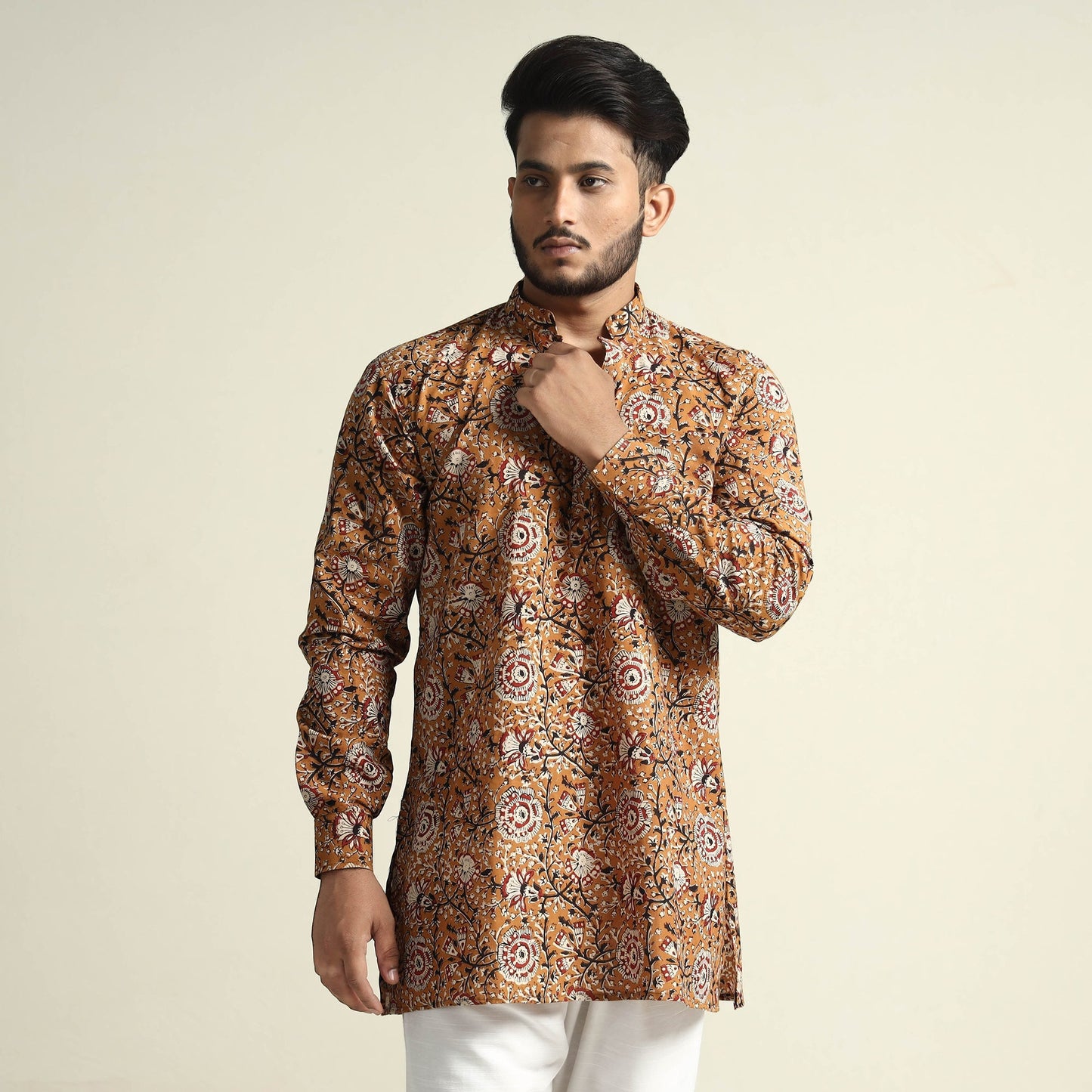 Bagru Block Printed Cotton Men Short Kurta