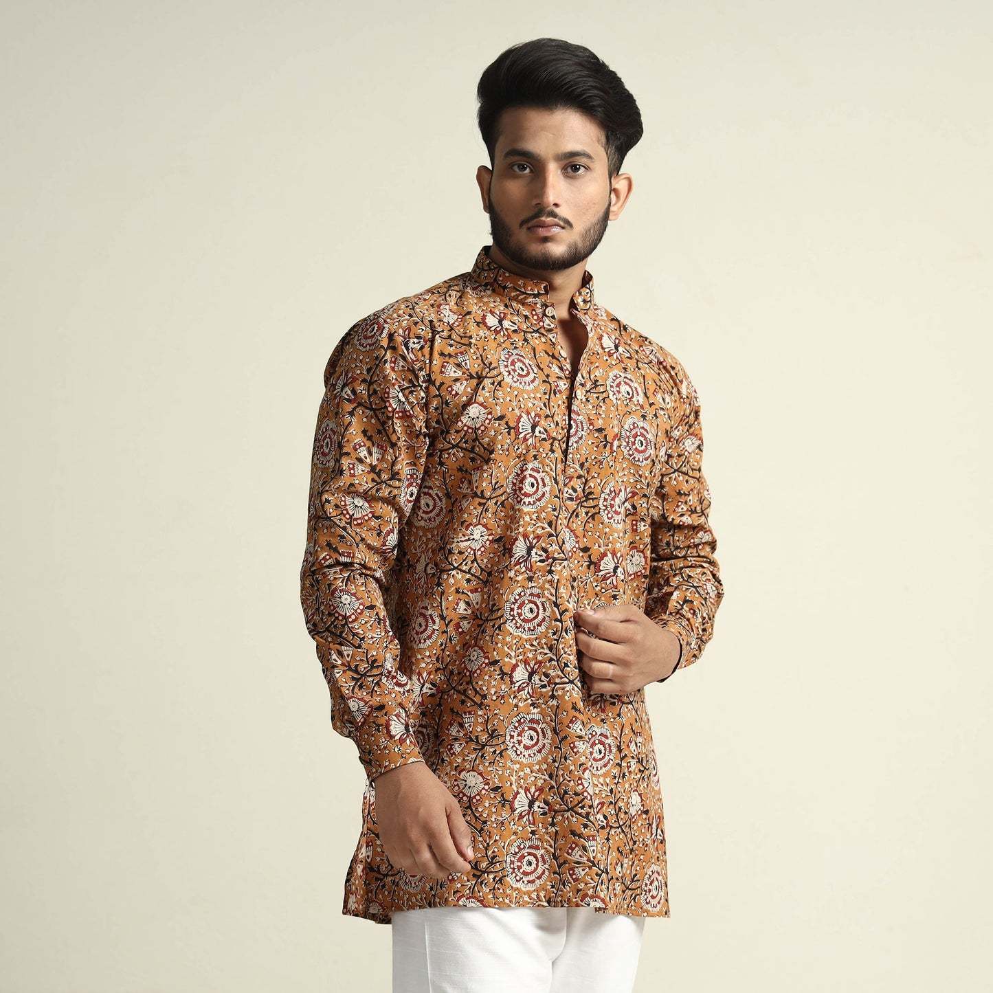 Bagru Block Printed Cotton Men Short Kurta