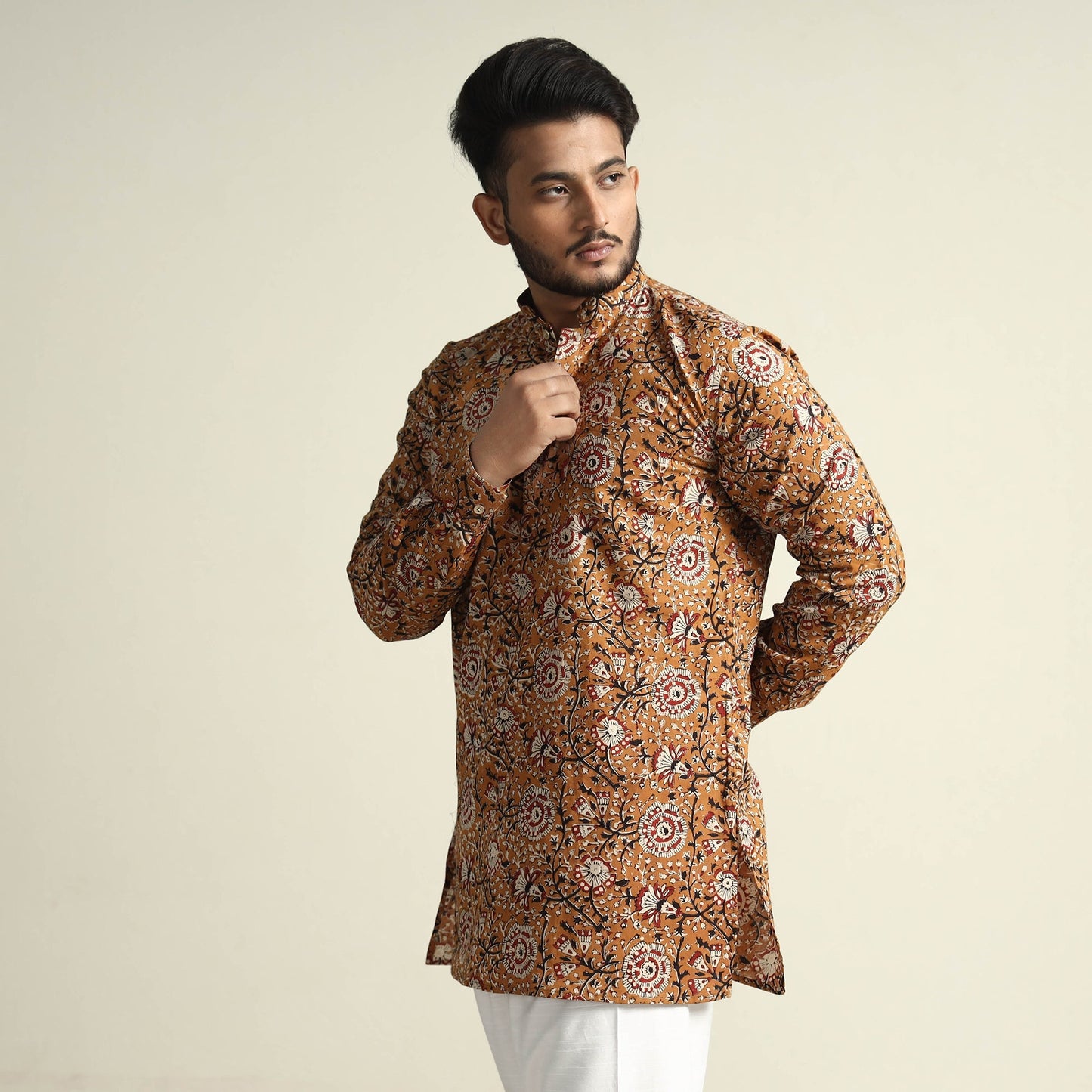 Bagru Block Printed Cotton Men Short Kurta