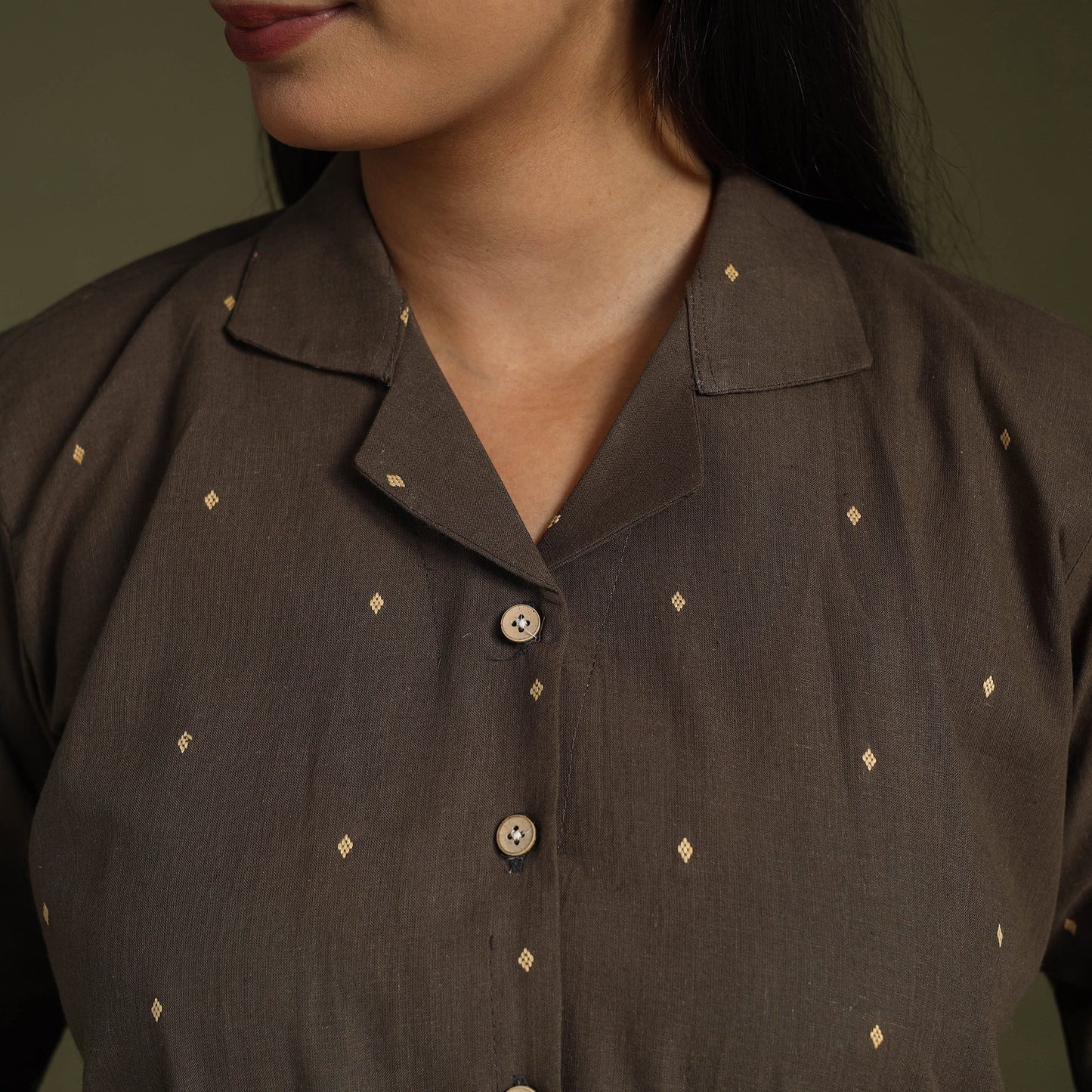 Brown Half Sleeve Cotton Jacquard Crop Top